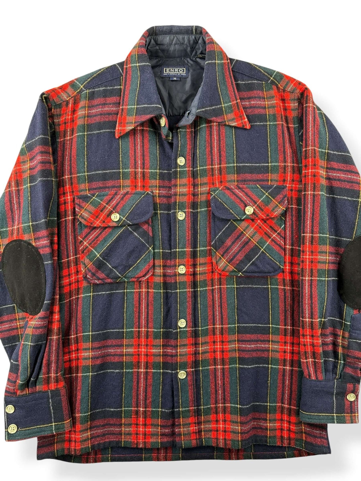 Front Close Up of Vintage Enro Wool Blend Flannel SZ M