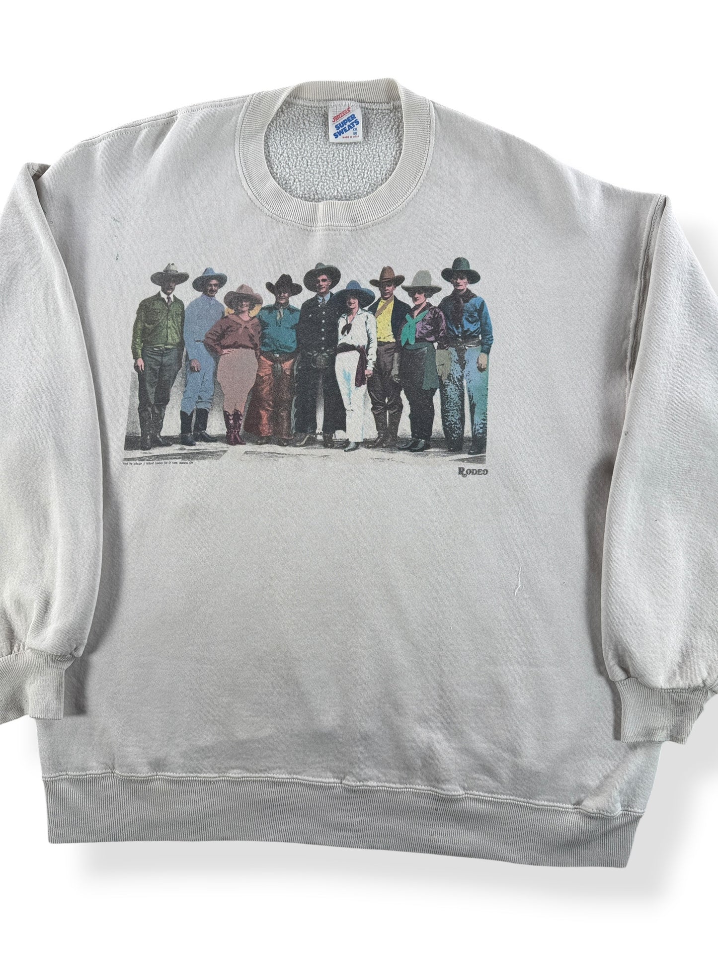 Front Close Up of Vintage Rodeo Jerzees Crewneck SZ XXL (Fits XL)