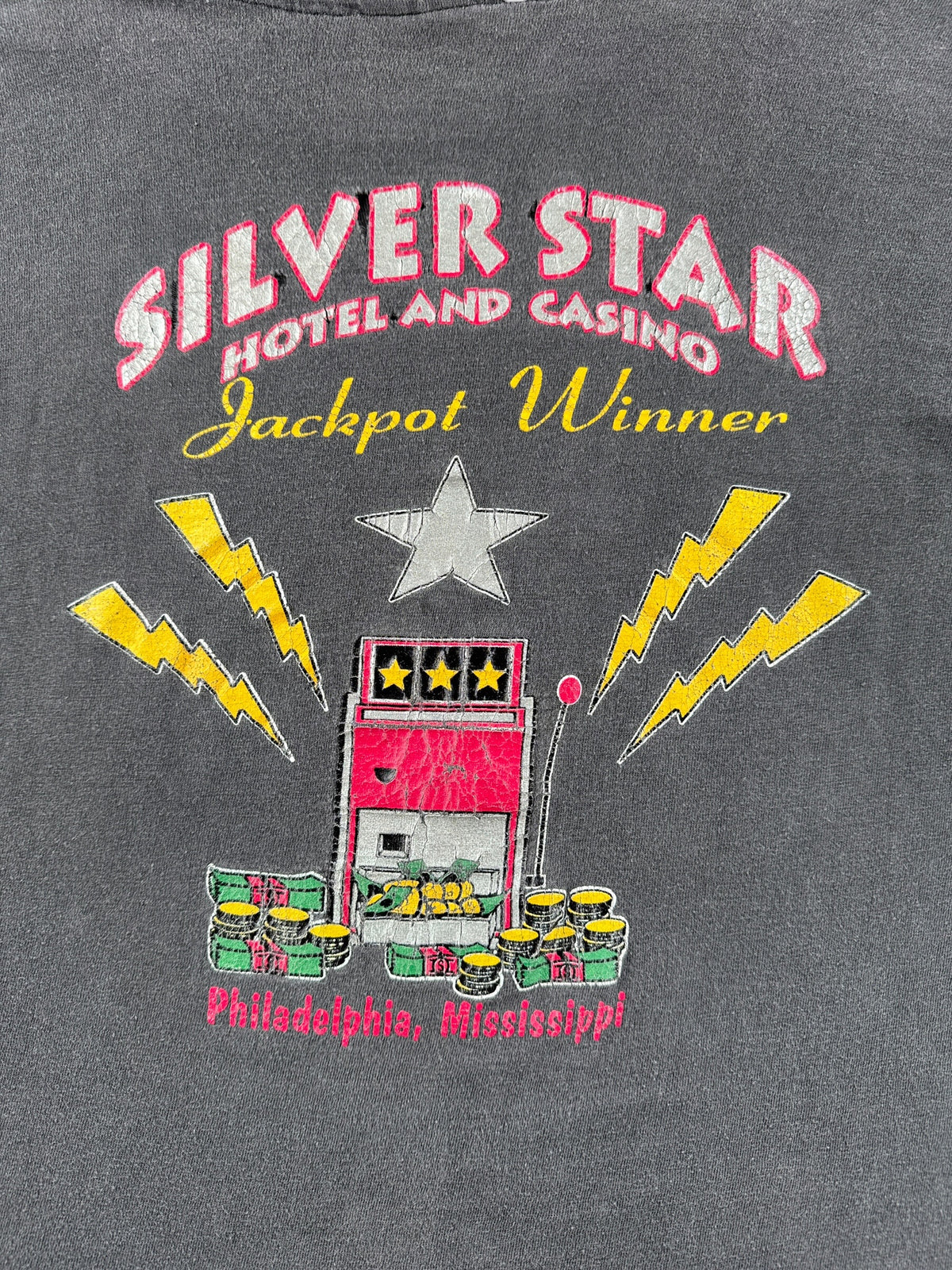 Back graphic on Vintage Silver Star Jackpot Winner Tee SZ XL