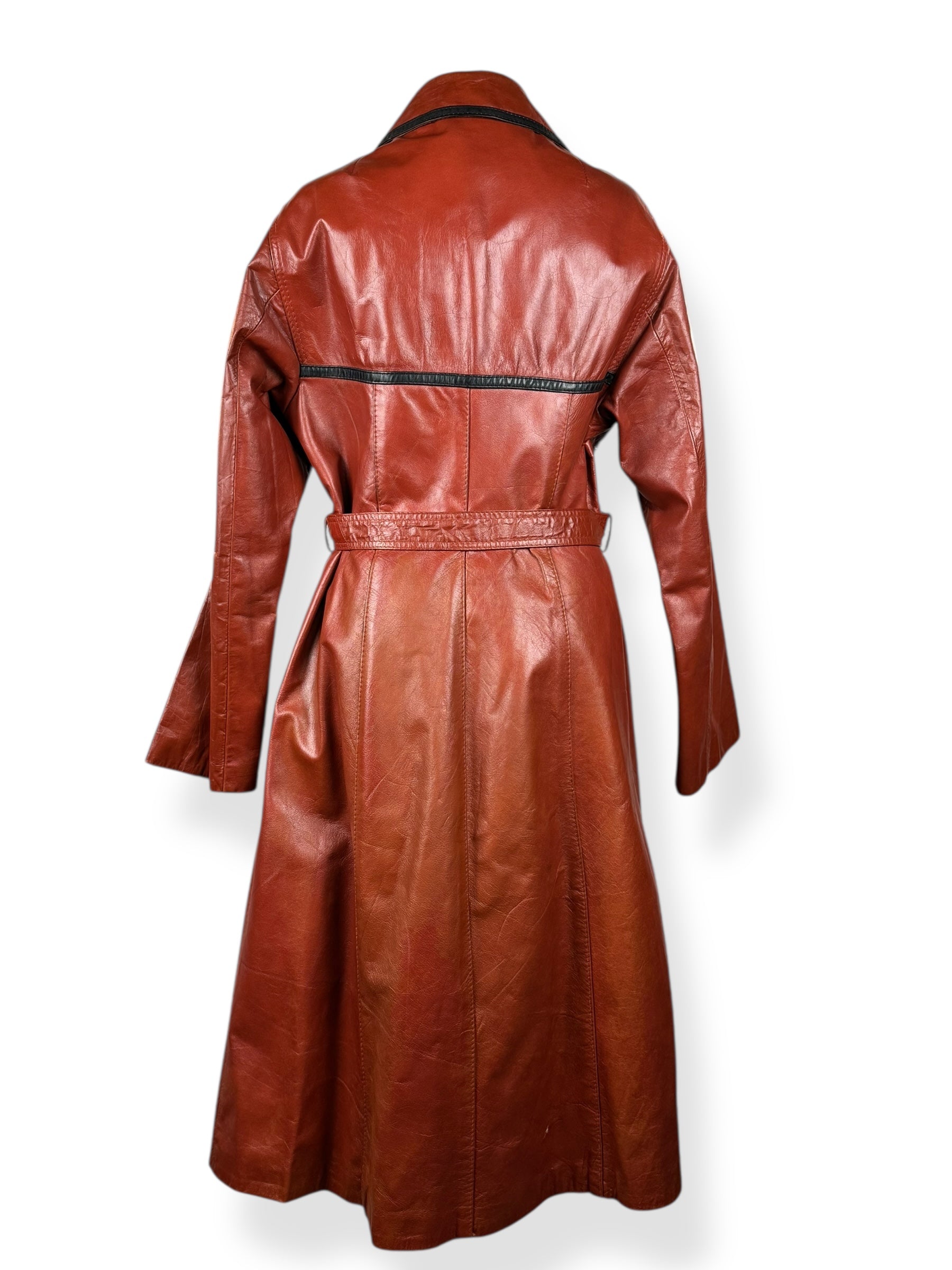 Back of 1970s Belted Leather Trench S-M