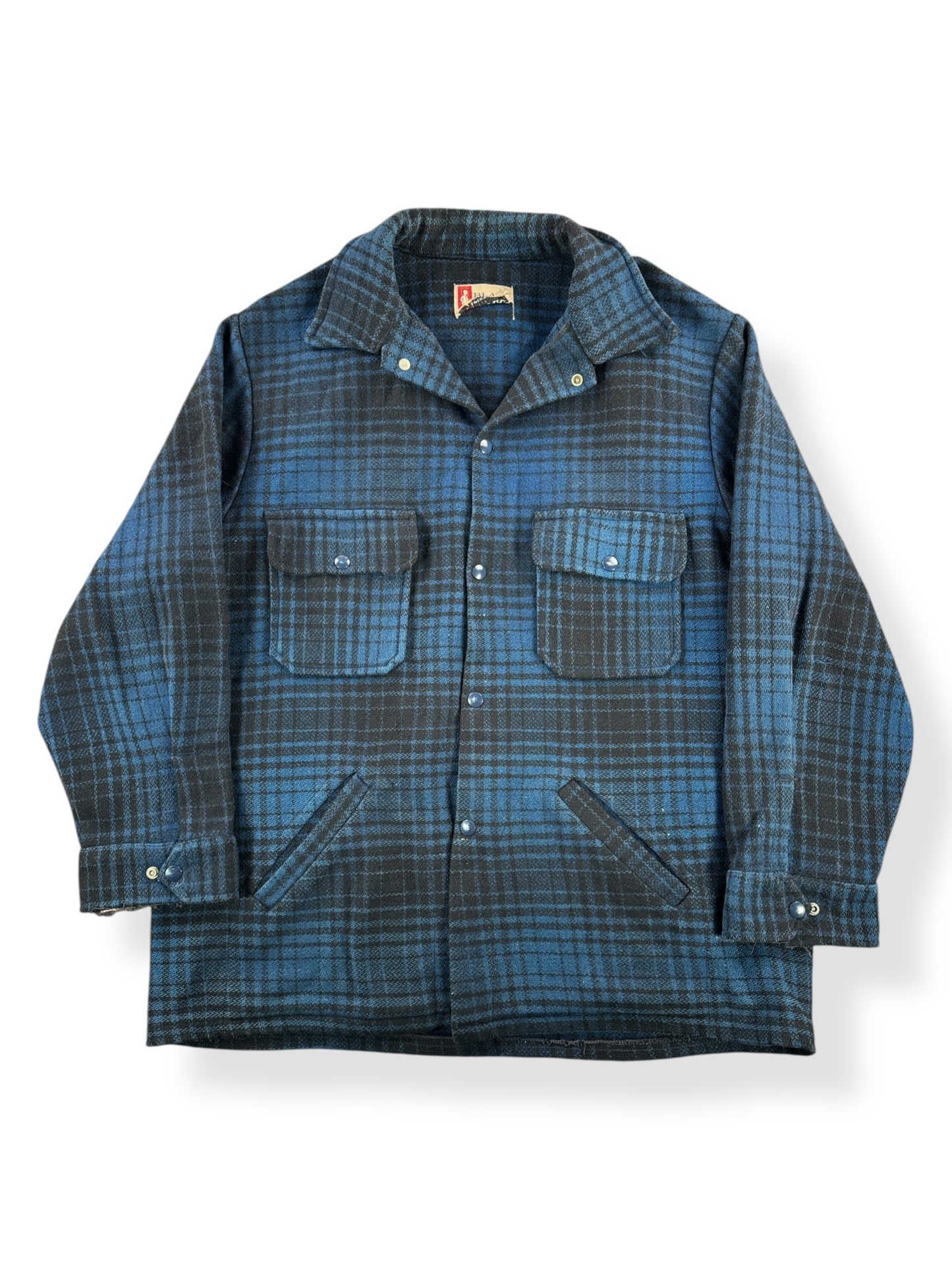 Front of Vintage Black Bear Blue & Black Wool Jacket SZ XL