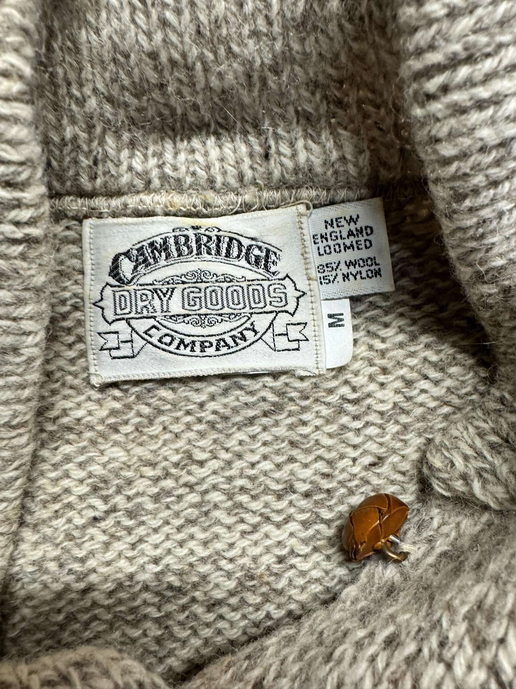 Tag view of 1980s Cambridge Dry Goods Oatmeal Sweater S