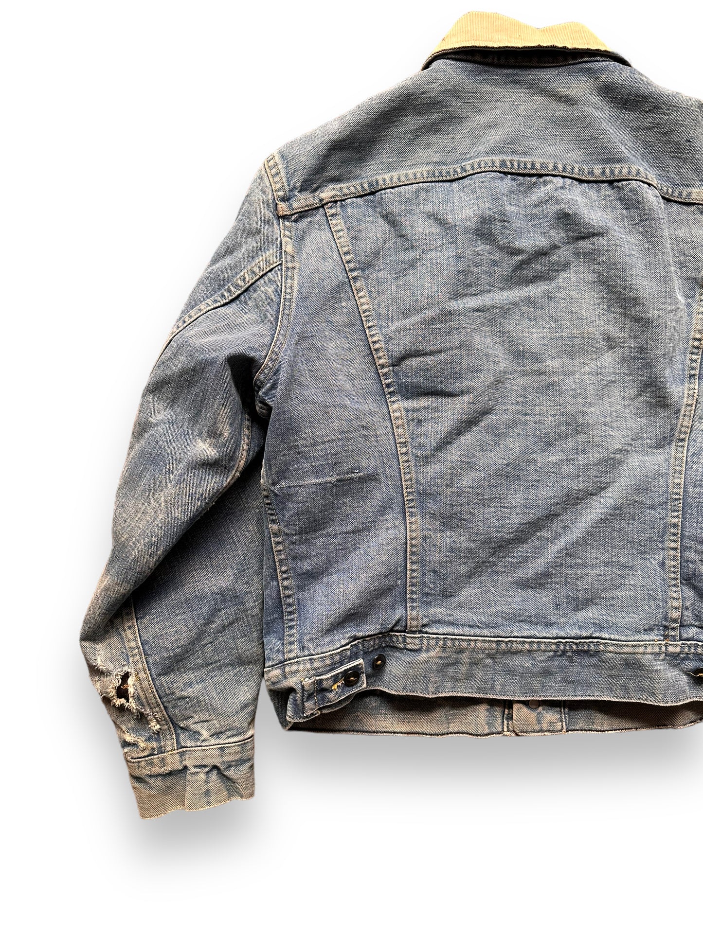 Left Rear View on Vintage Blanket Lined Lee Storm Rider Denim Jacket SZ L| Barn Owl Vintage | Seattle True Vintage Workwear