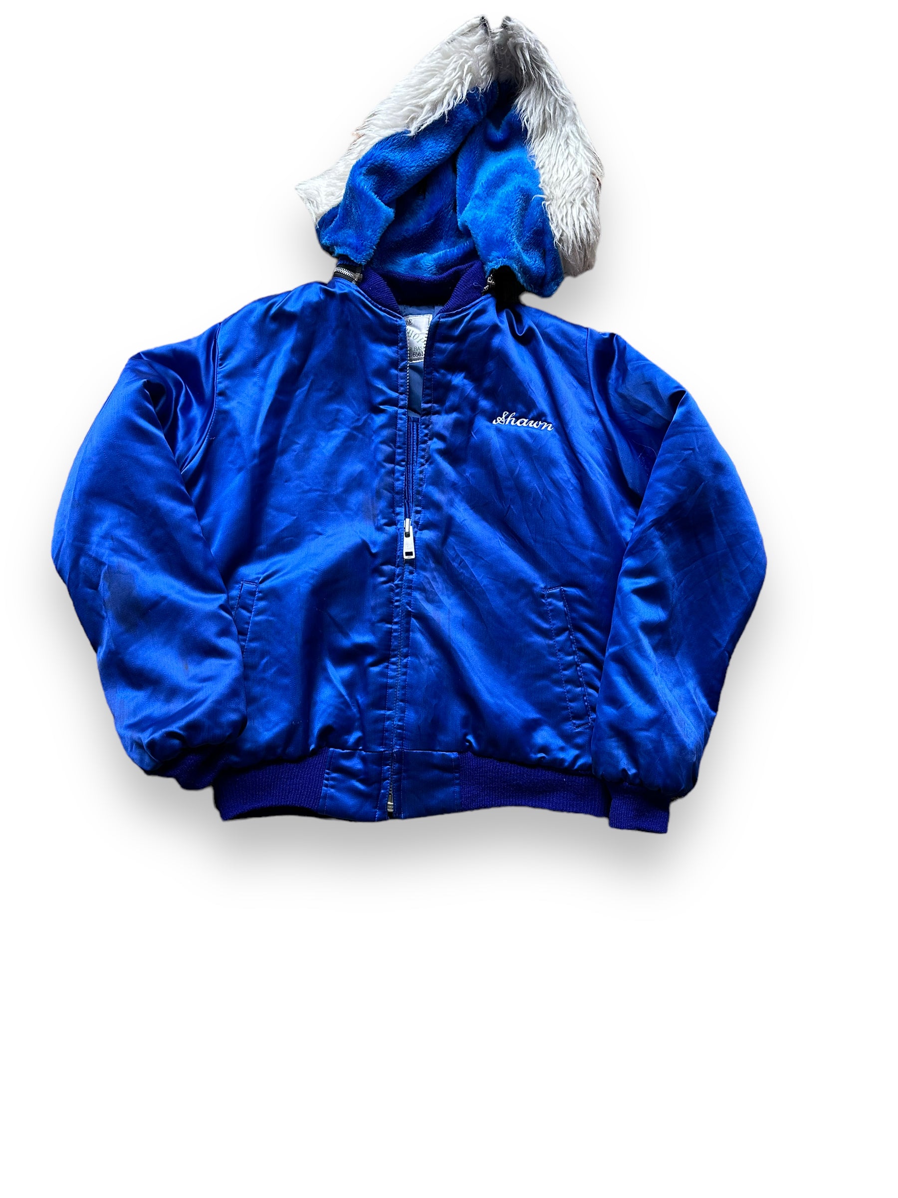 Front View of Vintage Blue Korea Souvenir Jacket SZ L | Vintage Souvenir Jacket Seattle | Barn Owl Vintage Seattle
