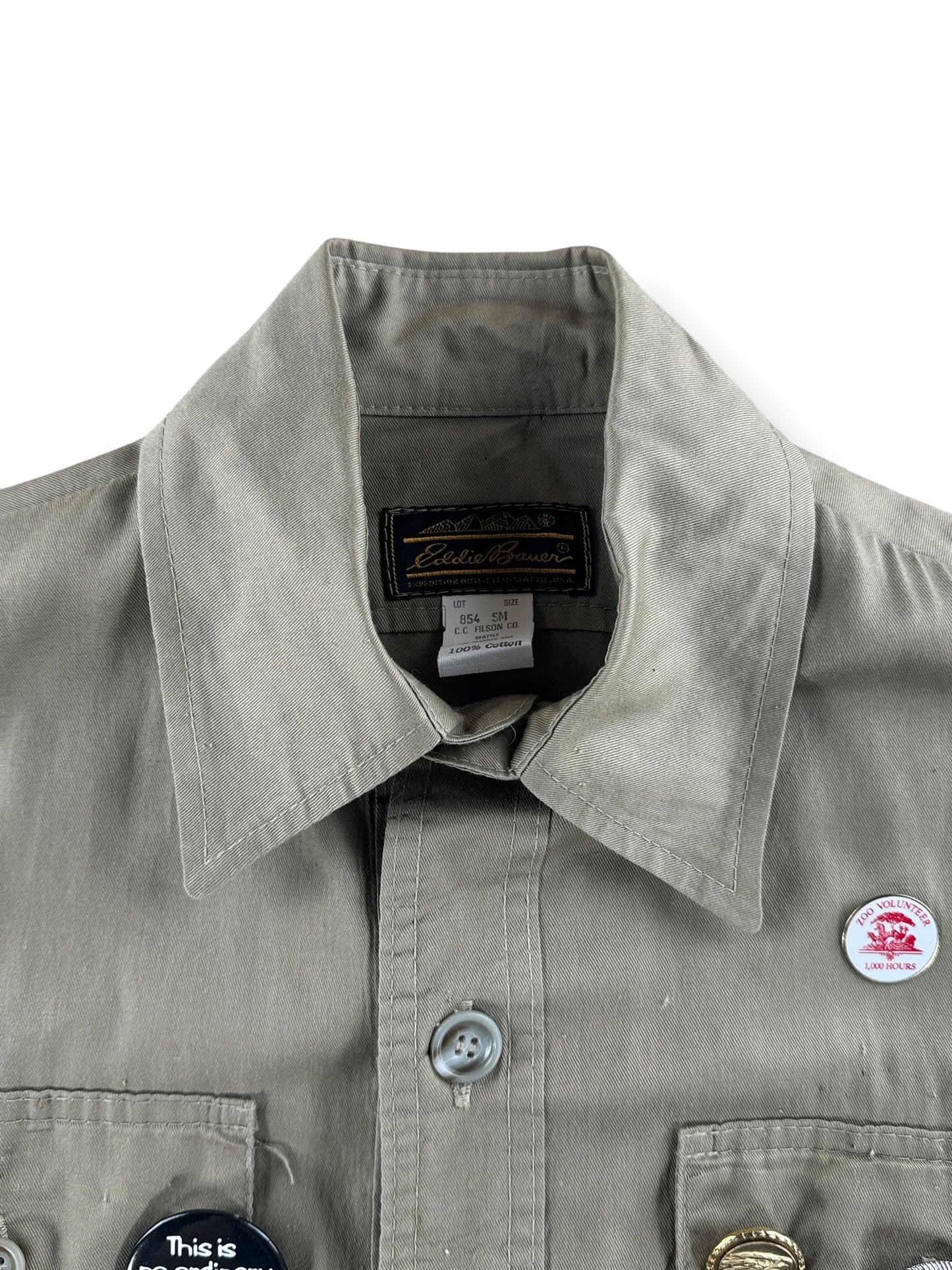 Collar on Vintage Filson Eddie Bauer Woodland Park Zoo Safari Shirt SZ S