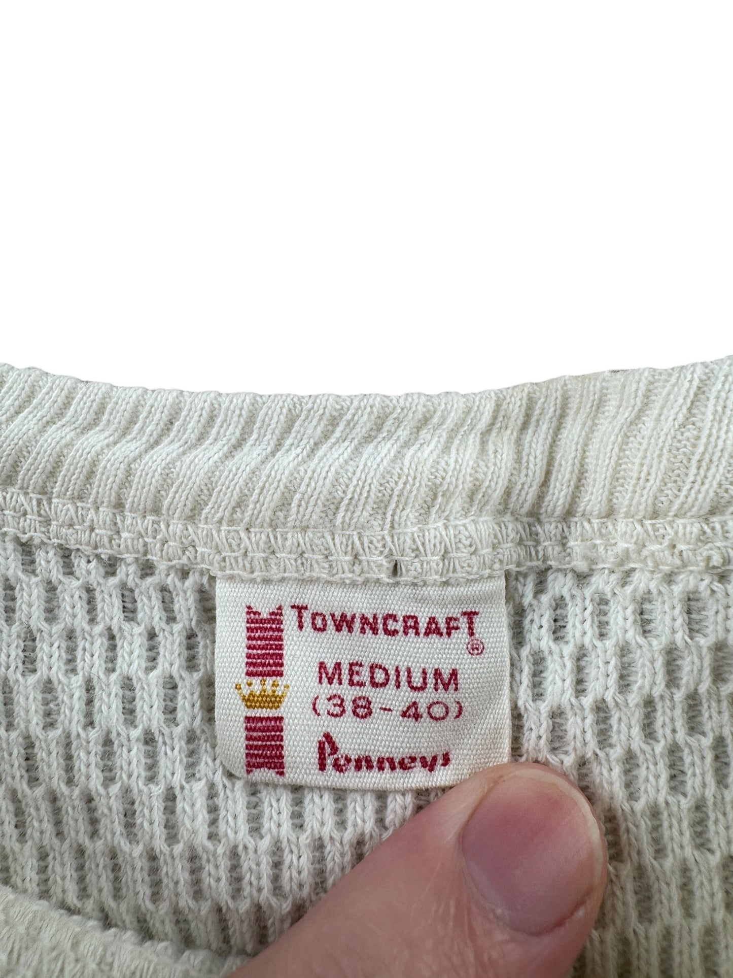 Tag on Vintage Penney's Towncraft 100% Cotton Waffle Thermal Shirt SZ M (Fits XS)