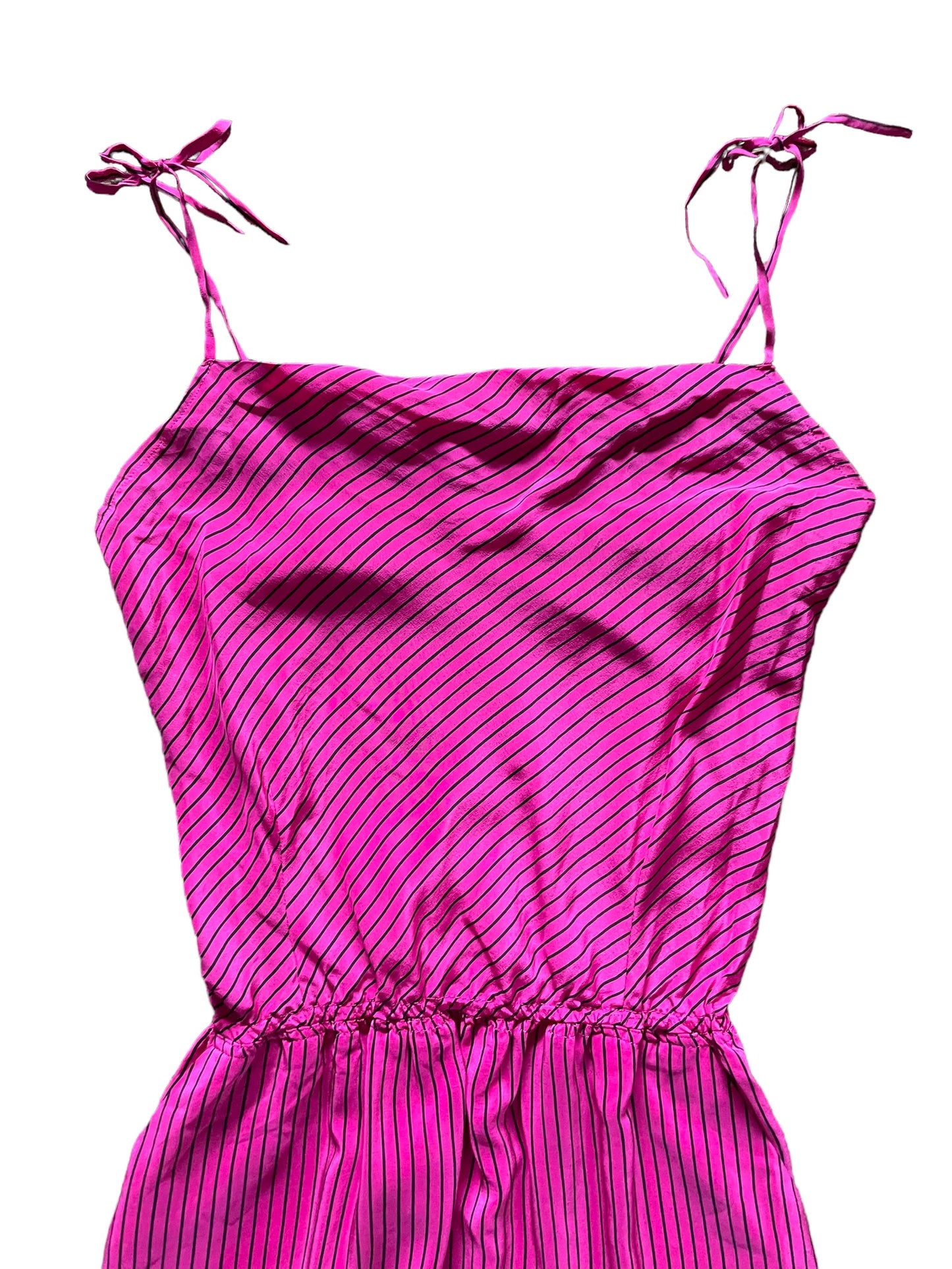 Front top view of Vintage 1980s Pink Dress w/ Black Stripes SZ XS  |  Barn Owl Vintage Dresses | Seattle Vintage Ladies Clothing