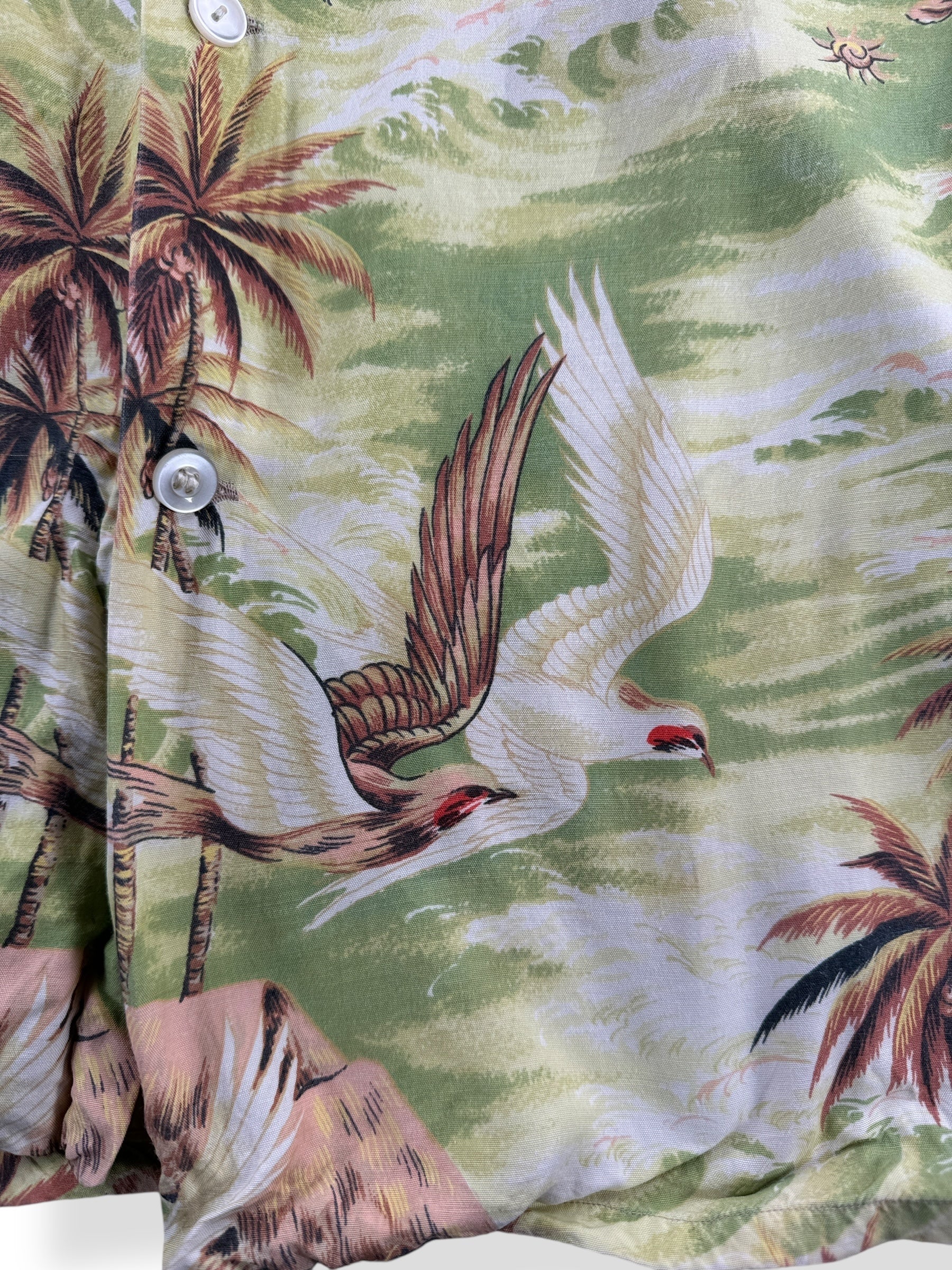 Birds on Vintage Sparrows Unbranded Rayon Aloha Shirt SZ M