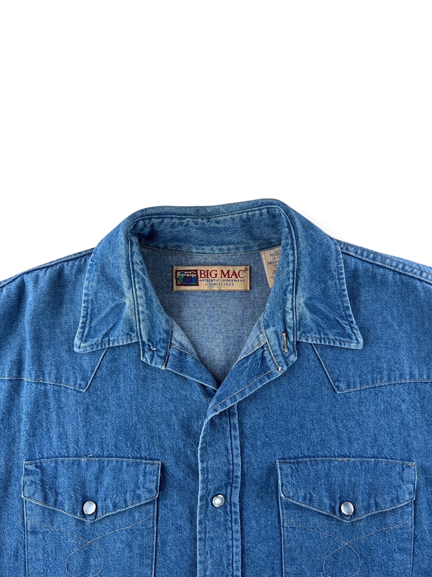 Collar on Vintage Big Mac Denim Pearl Snap Shirt SZ L