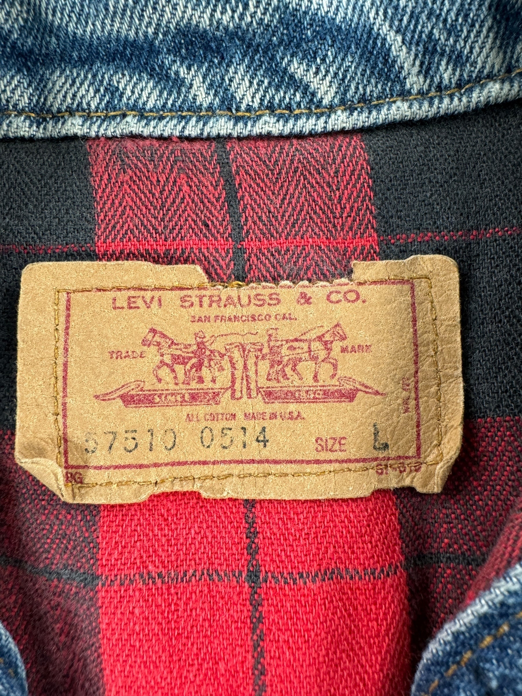 Label on Vintage Levis 4 Pocket 57510 Trucker Jacket SZ L