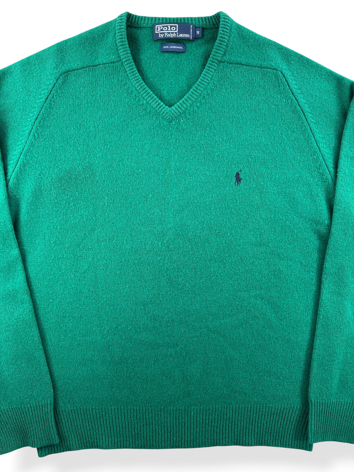 Close-up of Vintage Green Polo Lambswool Sweater SZ M
