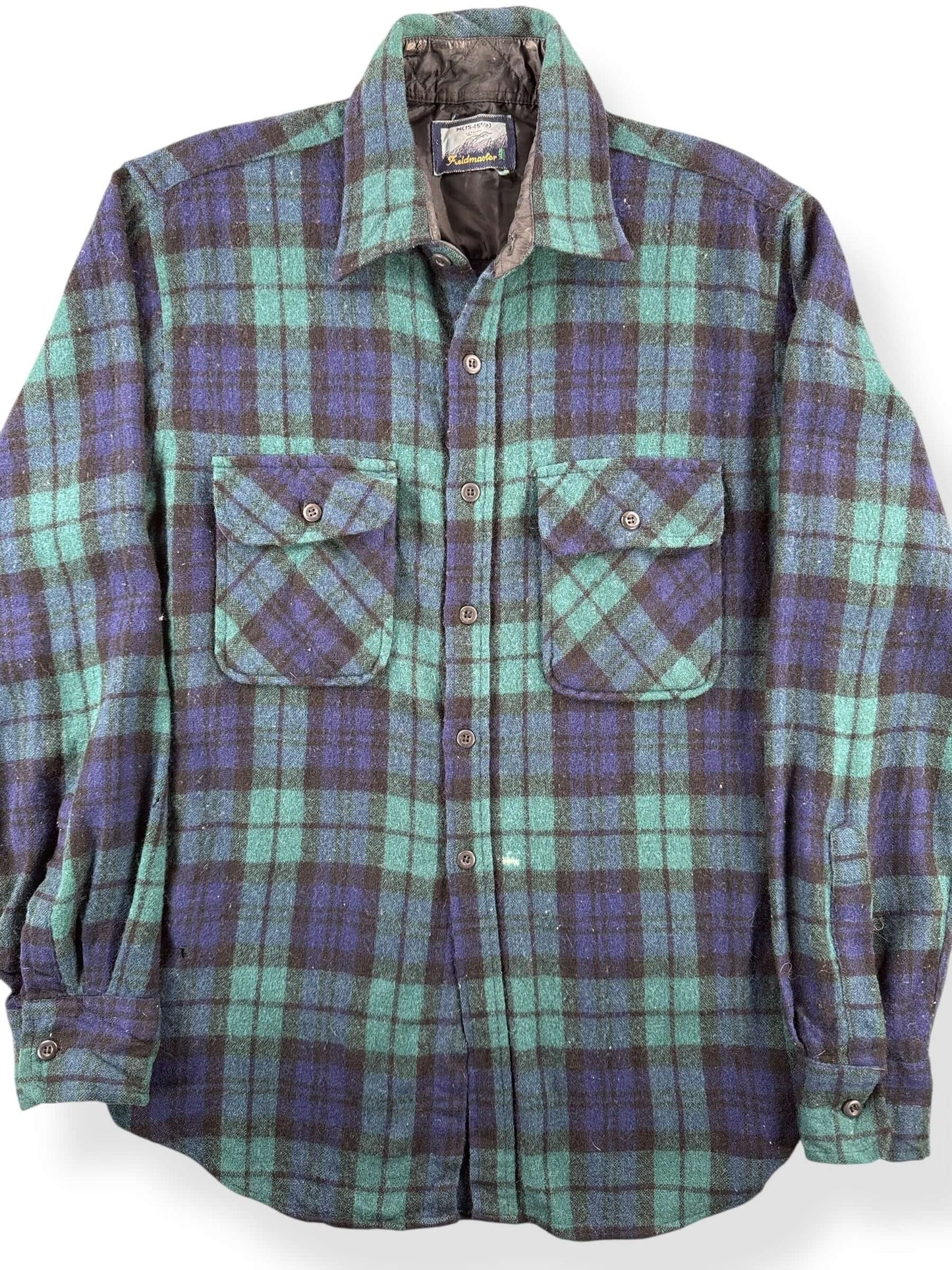 Front Close Up of Vintage Fieldmaster Wool Blend Flannel SZ M