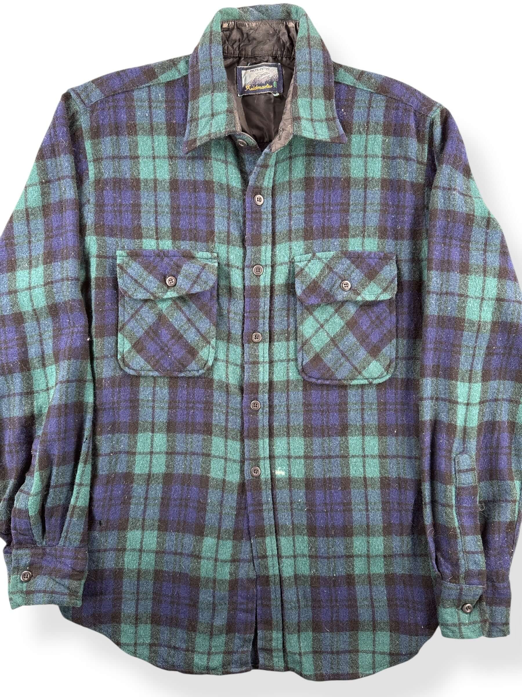 Front Close Up of Vintage Fieldmaster Wool Blend Flannel SZ M