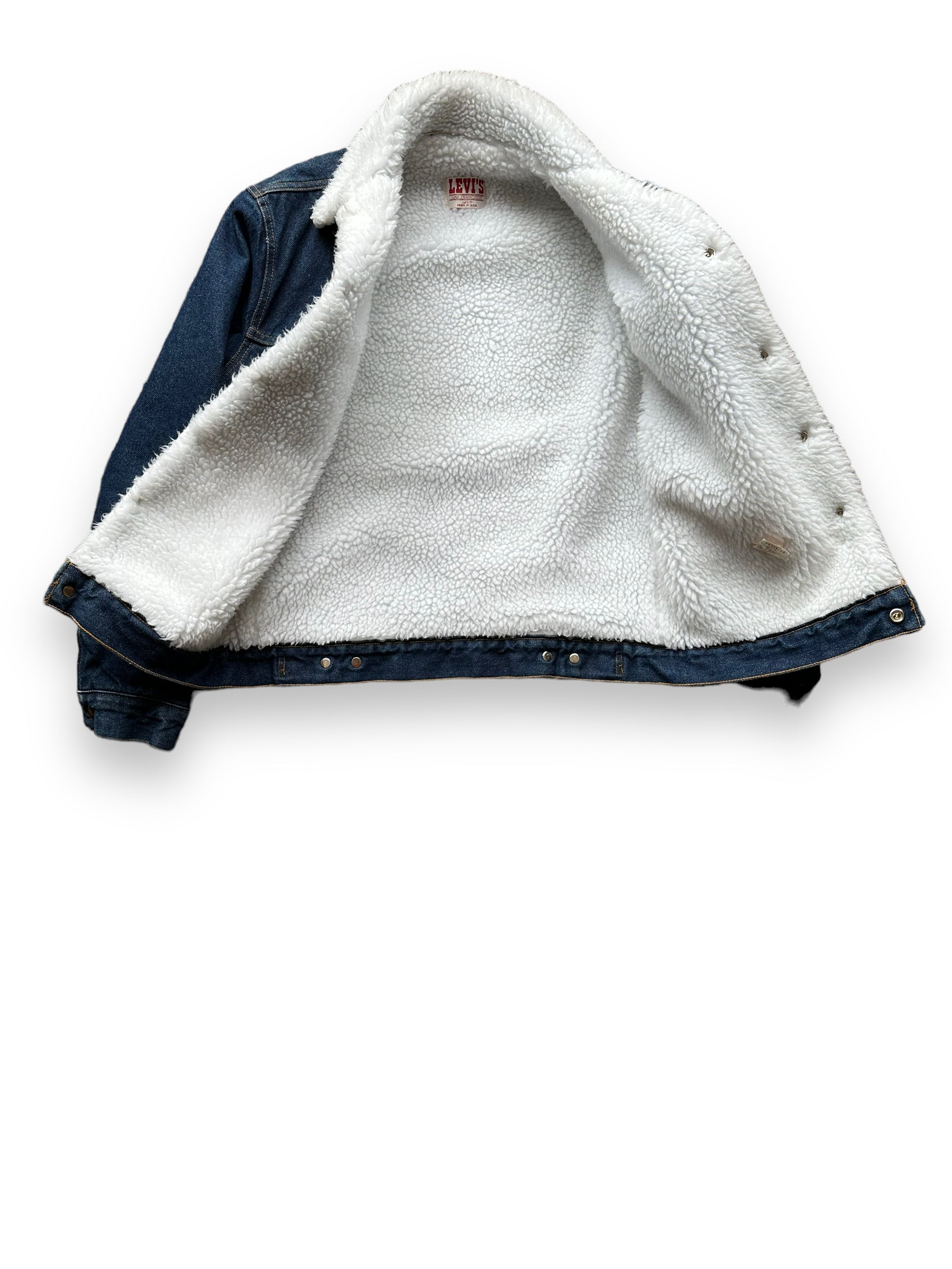 Sherpa Lining on Vintage Dark Wash Levis Sherpa Type III Denim Jacket SZ 36R | Vintage Denim Workwear Seattle | Barn Owl Seattle