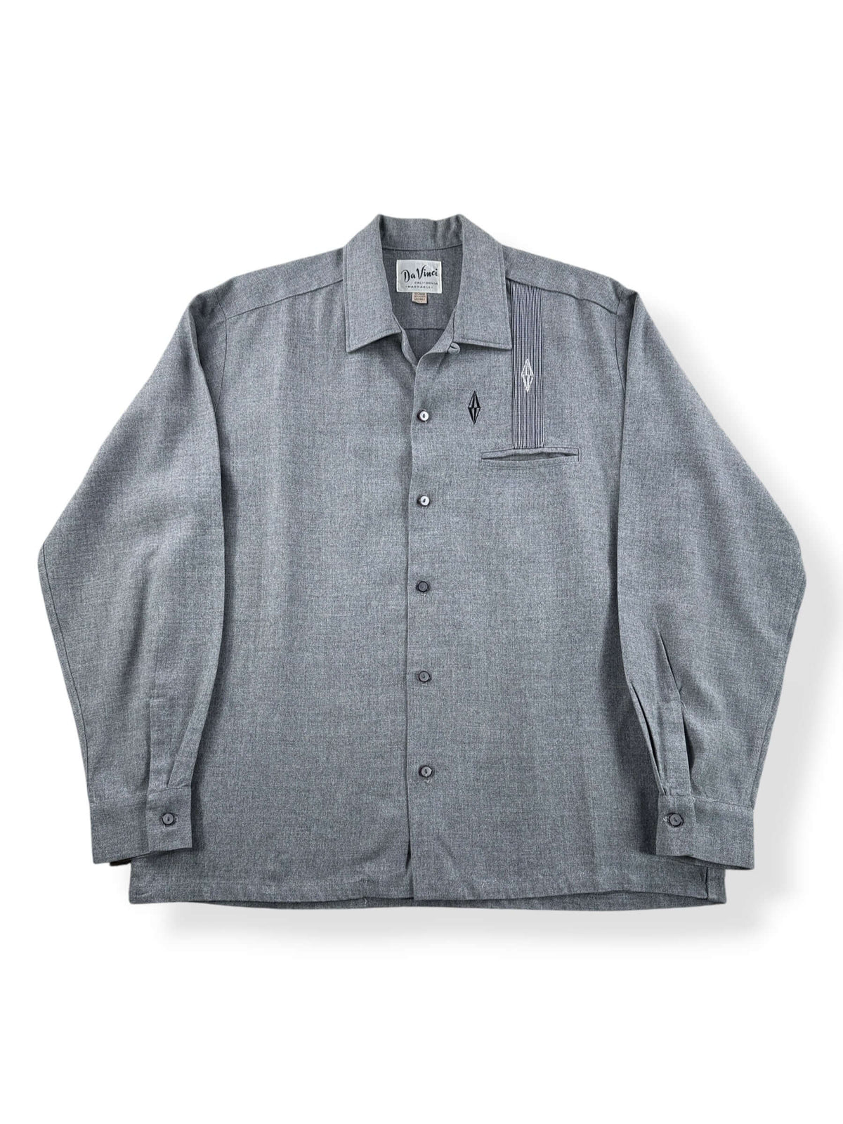 Front of Vintage 1960s Da Vinci Rockabilly Rayon Loop Collar Shirt SZ L