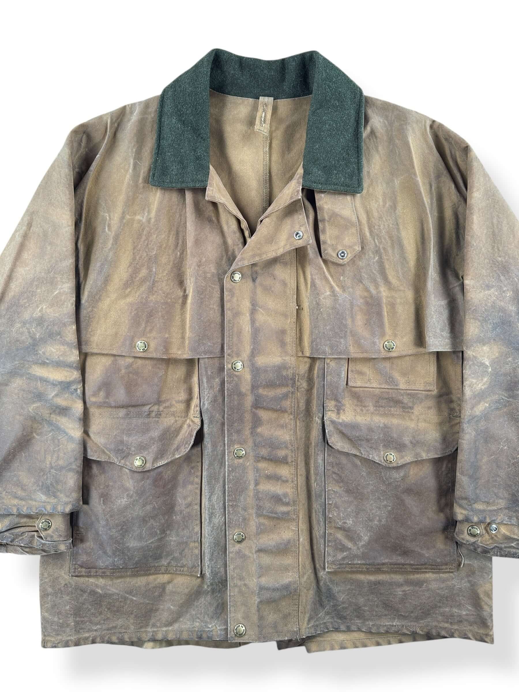 Front Close Up of Vintage Filson Tin Cloth Packer Coat SZ 40 AS IS