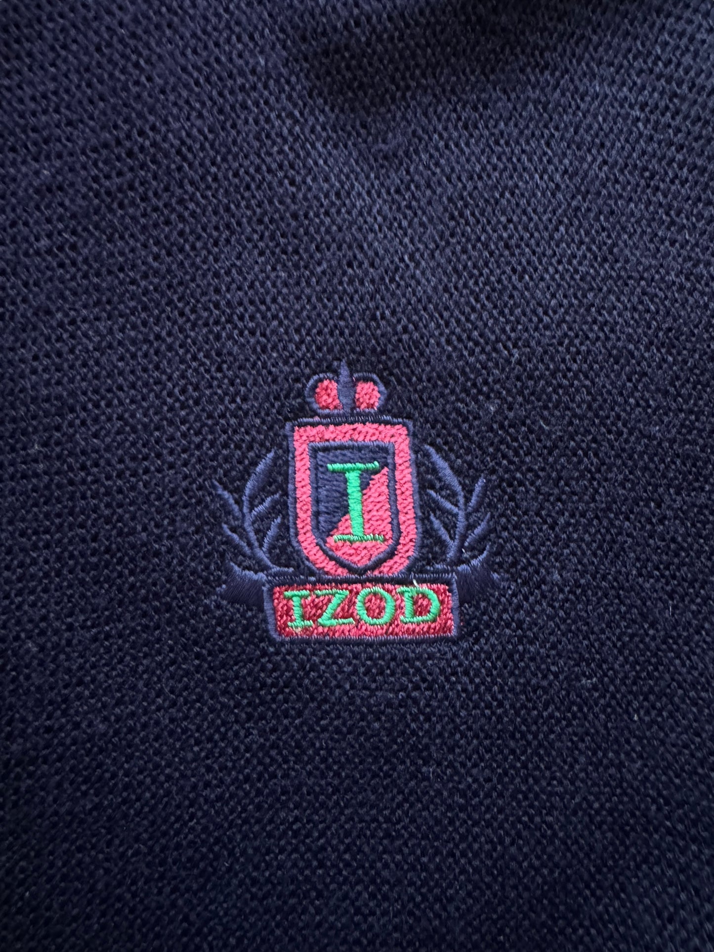 front embroidery on Vintage IZOD Navy Cardigan Sweater SZ M