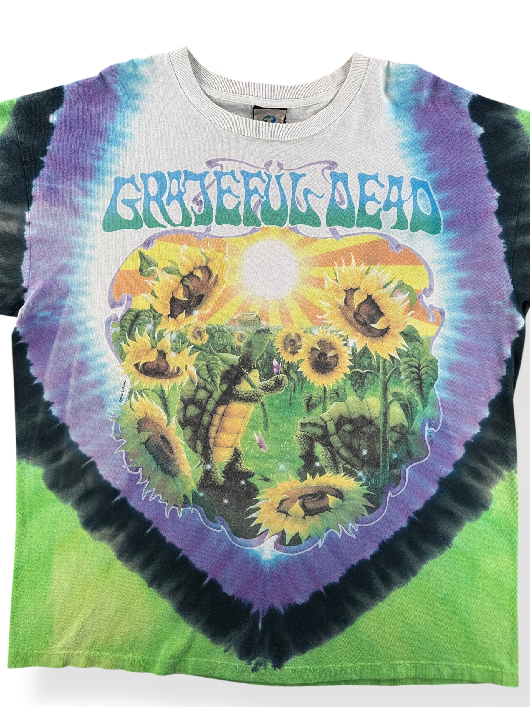 Front Close Up of Vintage Grateful Dead Sunflowers & Turtles Tee SZ XL