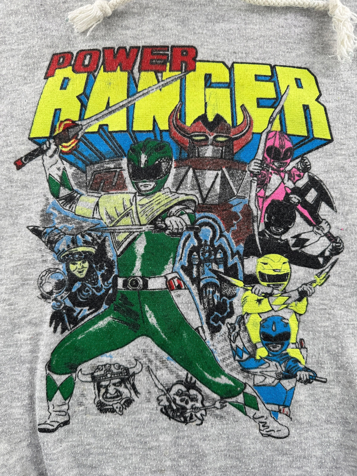 Front graphic on Vintage 80s Era Power Rangers Hoodie SZ S