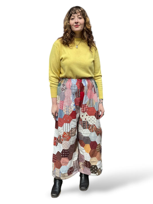On Body Front of Archive Craft X Barn Owl Vintage Quilt Pants SZ M