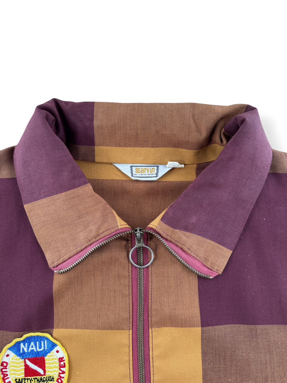 Collar on Vintage 70s Martin Plaid Diver Jacket SZ XL