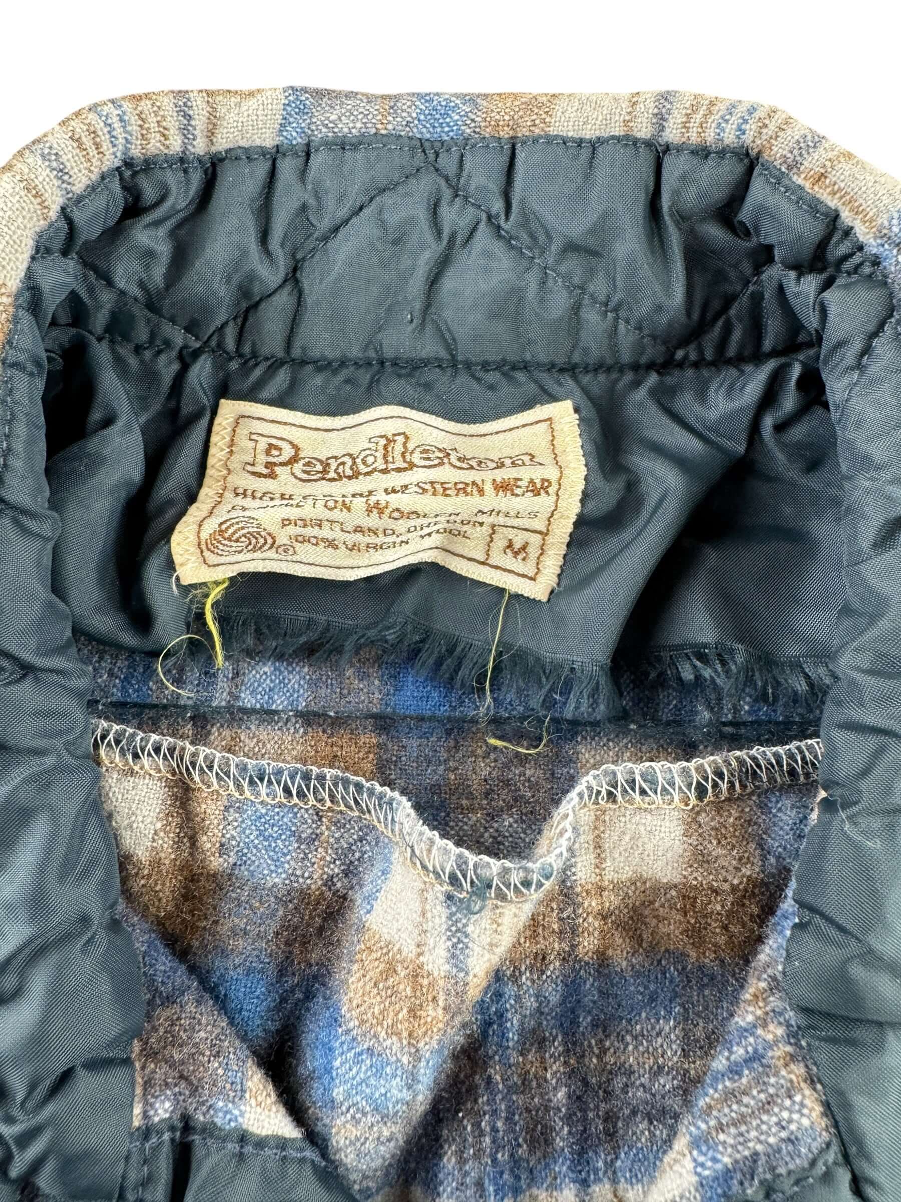 Tag on Vintage 70s Era Pendleton Pearl Snap Flannel SZ M AS IS
