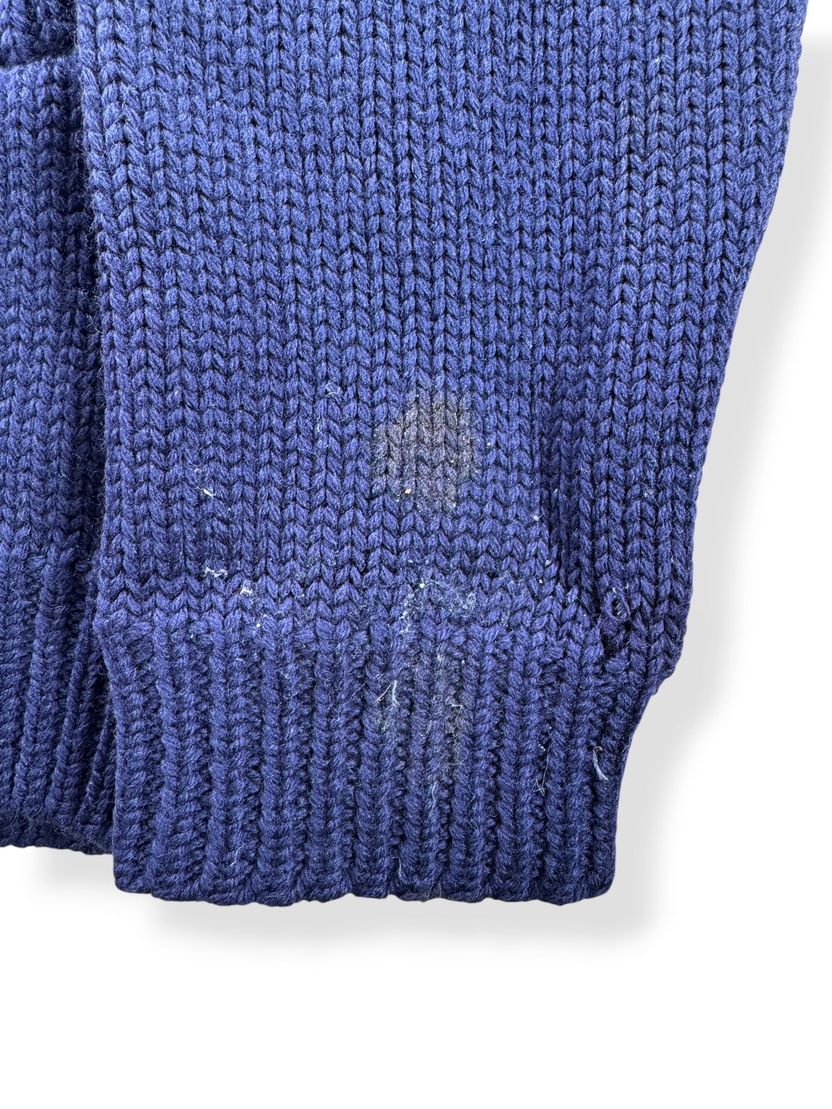 Gunk on cuff of Vintage LL Bean Script Era Cardigan SZ M