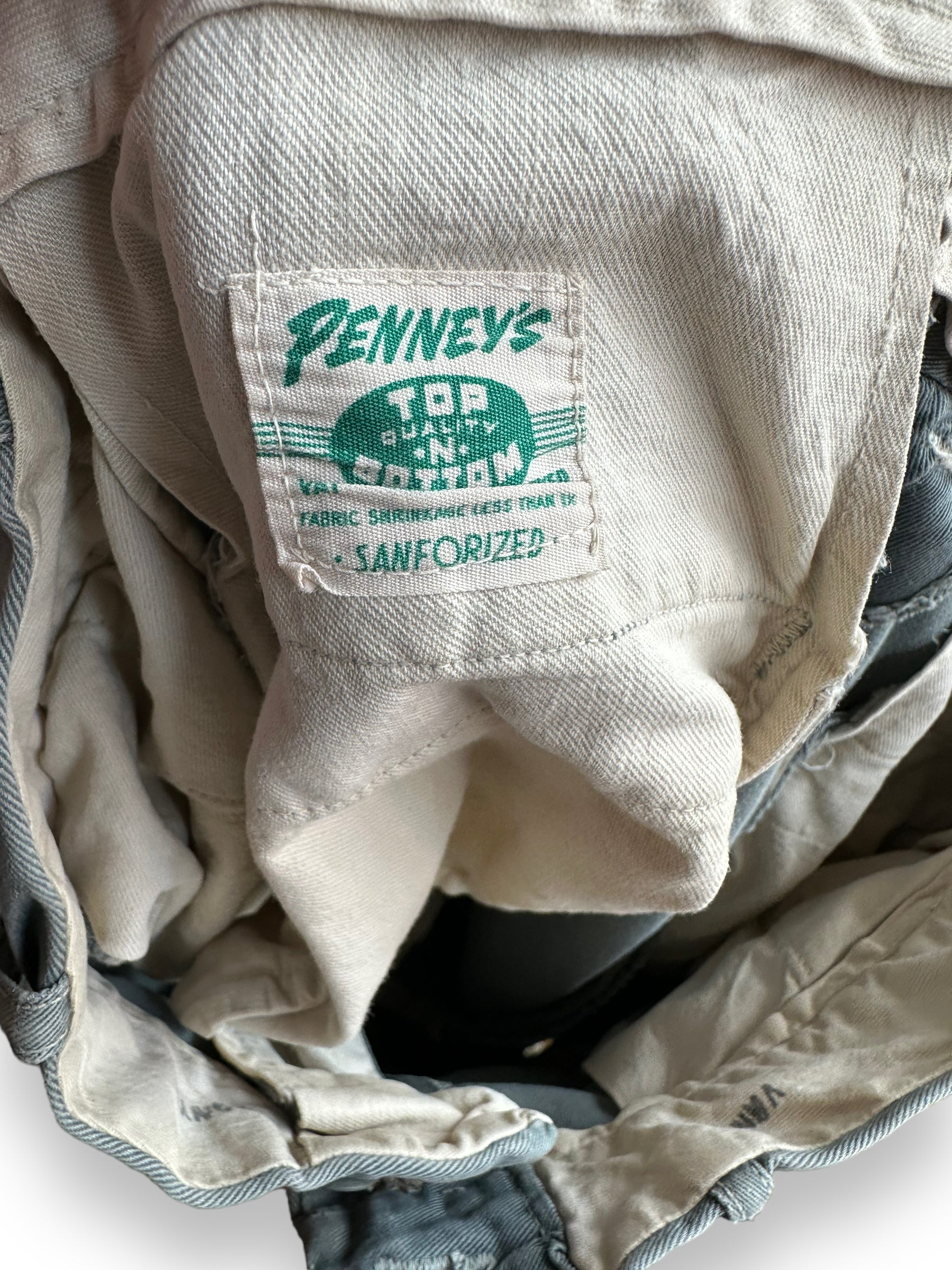 Tag View on Vintage 1950's Penneys Work Trousers W30 | Barn Owl Vintage Seattle | Vintage Grey Chinos Seattle