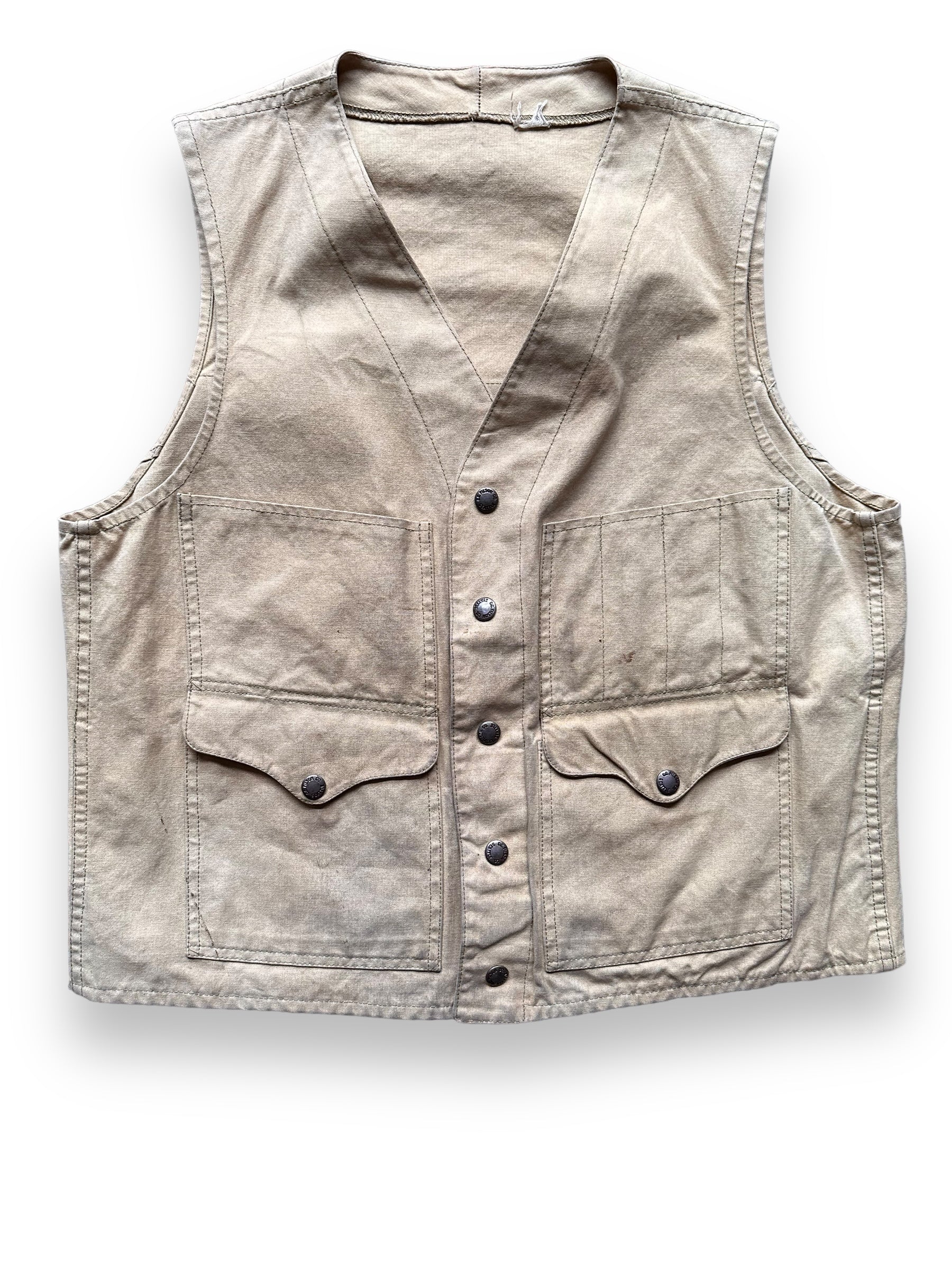 Front Detail of Vintage Filson Tin Cloth Vest SZ M | Vintage Filson Clothing Seattle | Barn Owl Vintage