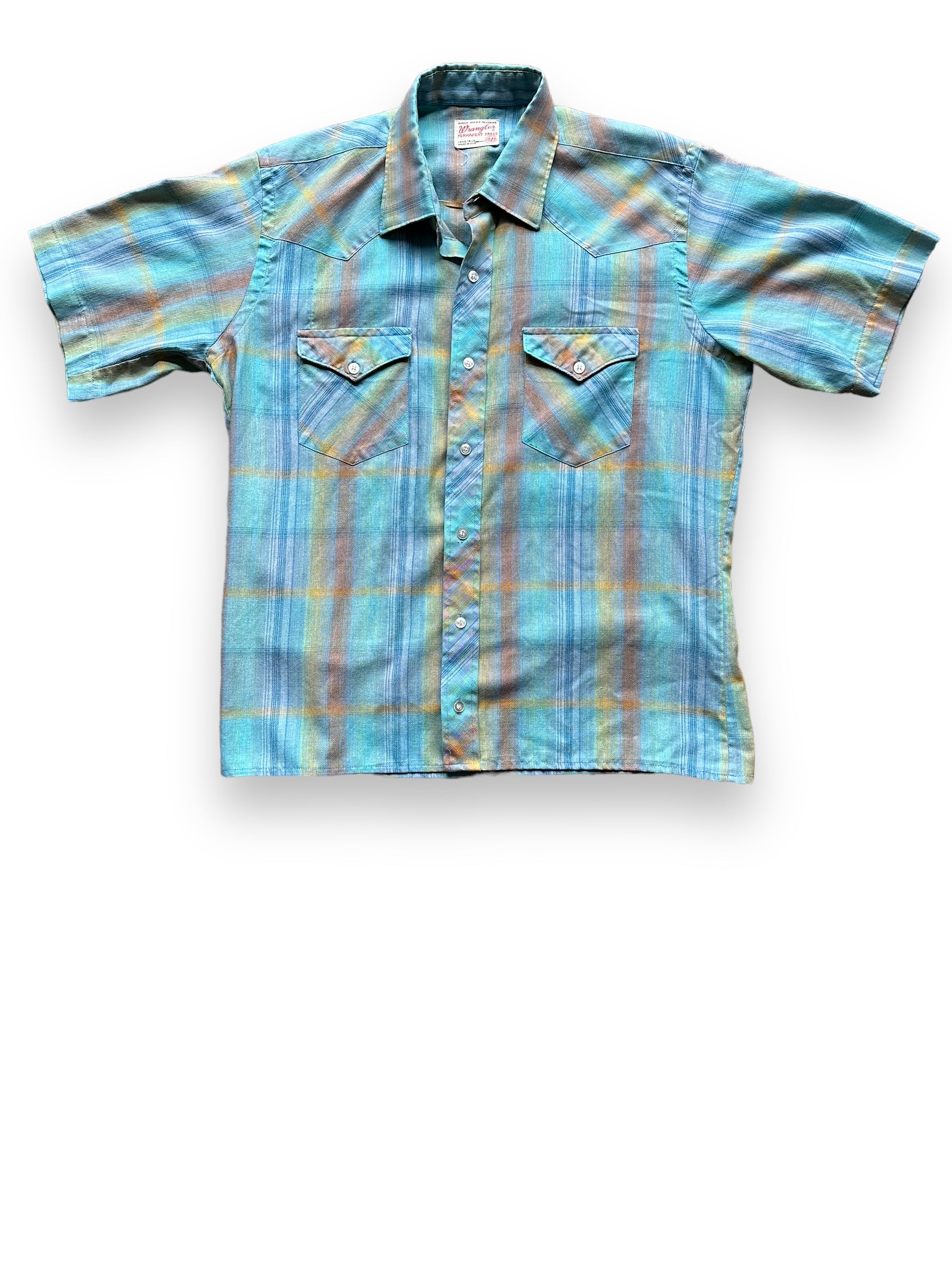 Front View of Vintage Wrangler Short Sleeve Western Shirt SZ L | Vintage Pearl Snap Shirt Seattle | Barn Owl Vintage Seattle