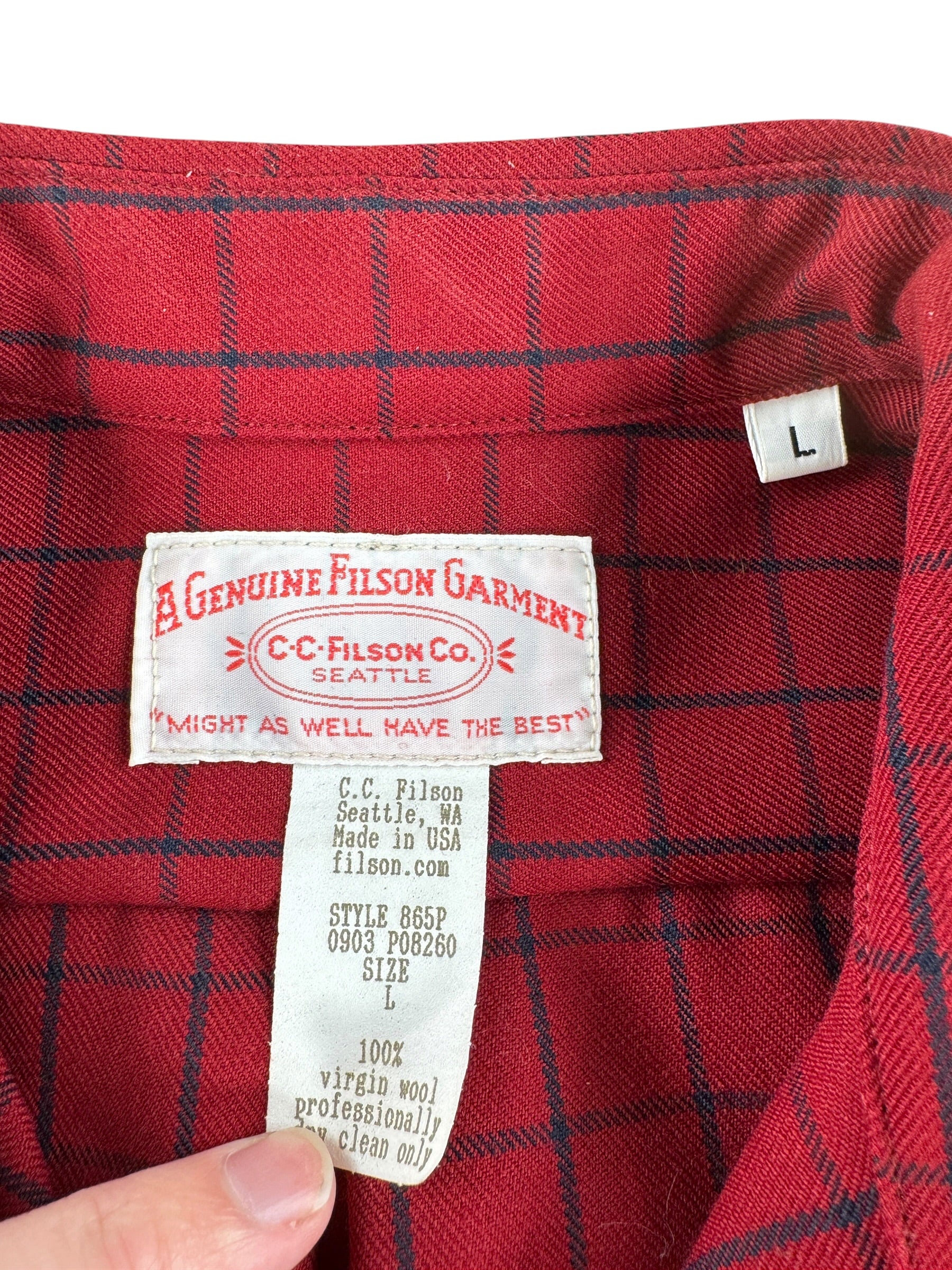Tag on Filson Red Guide Shirt SZ L