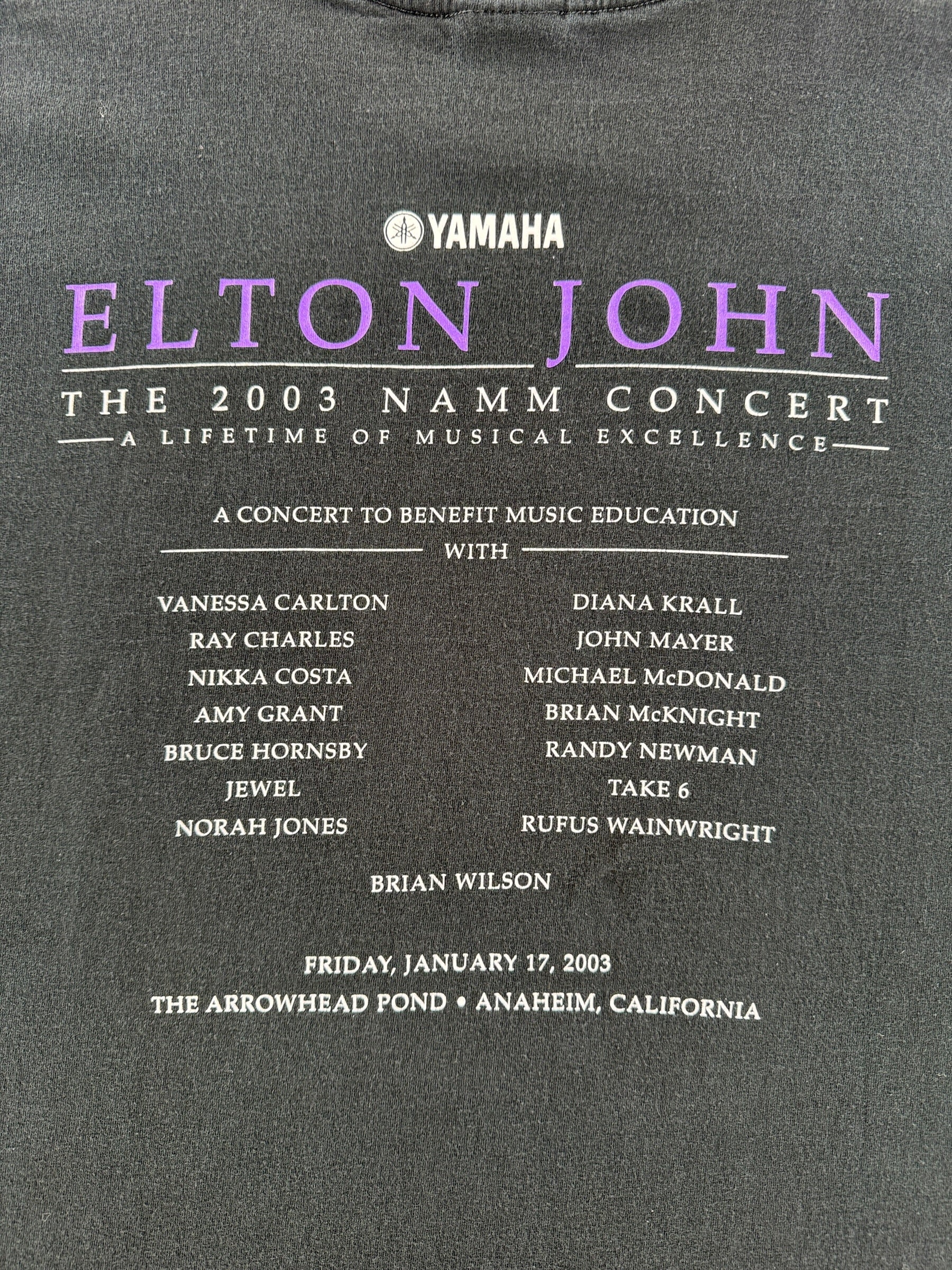 Back Graphic of Vintage Elton John 2003 NAMM Tee SZ XL