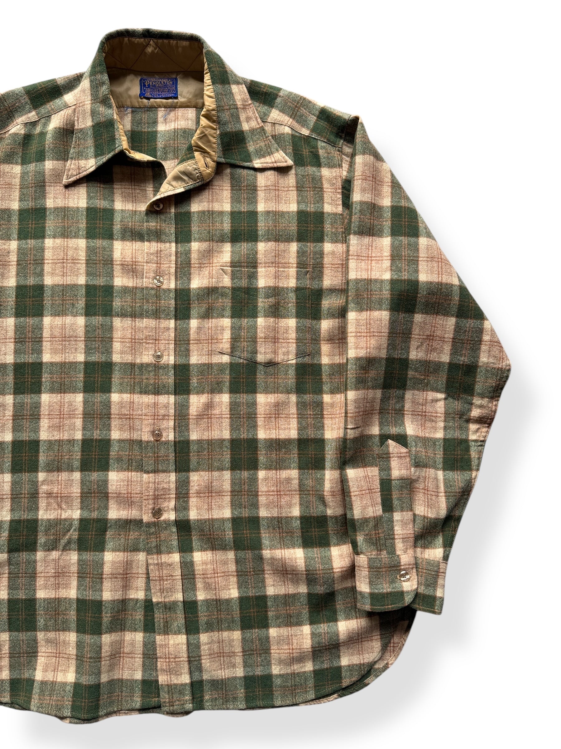 Front Left of Vintage Green and Tan Pendleton Wool Flannel SZ XL