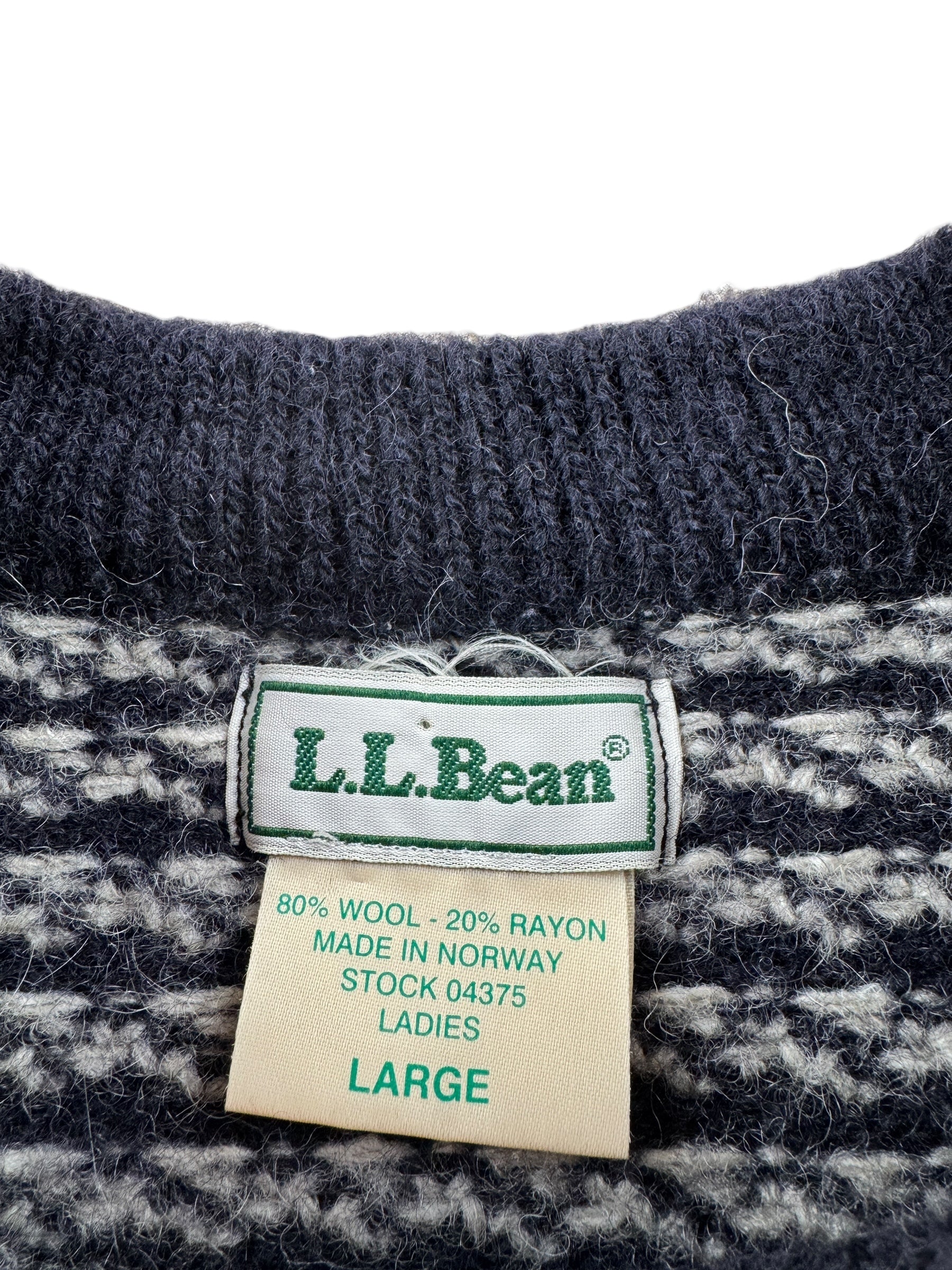 Tag on Vintage Ladies L.L. Bean Norwegian Birdseye Sweater SZ L