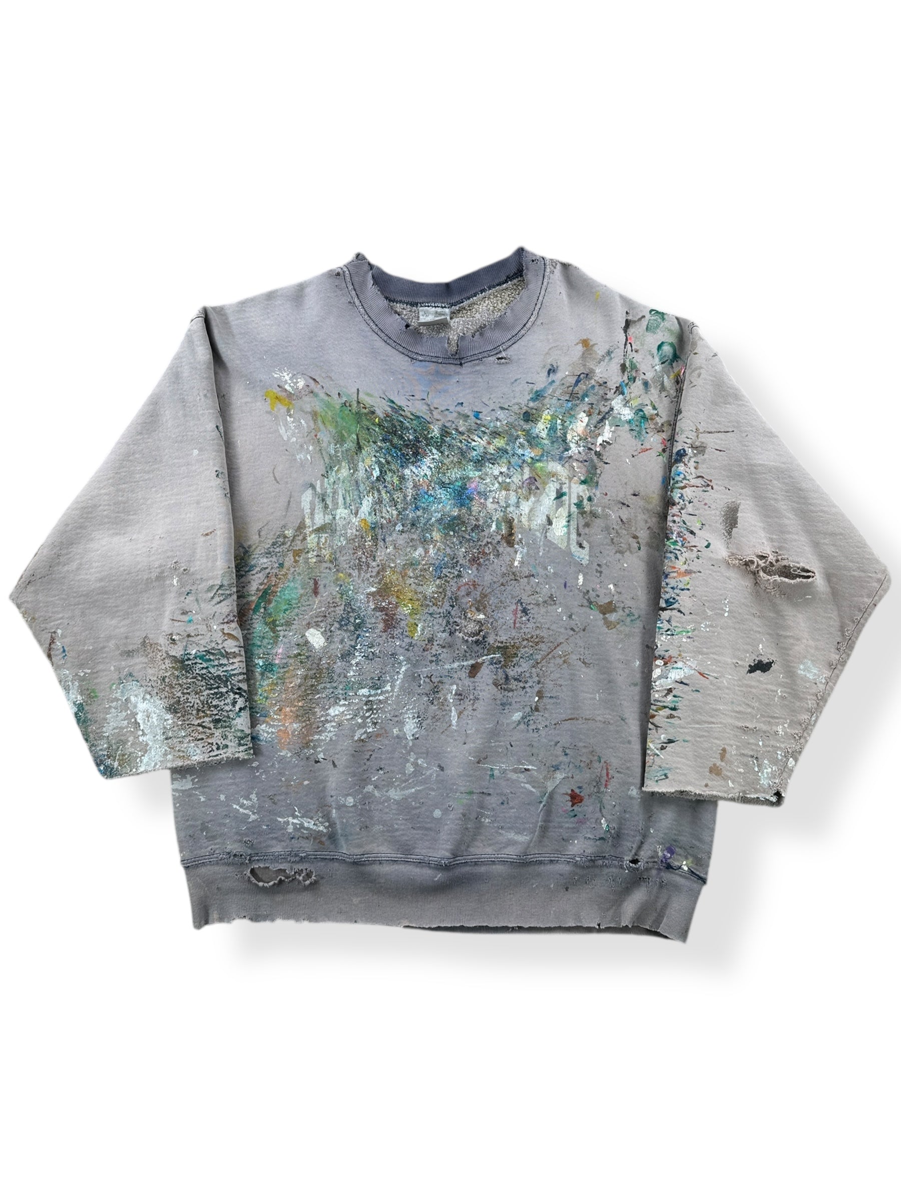 Front of Vintage Thrashed, Faded, and Splattered Crewneck SZ L