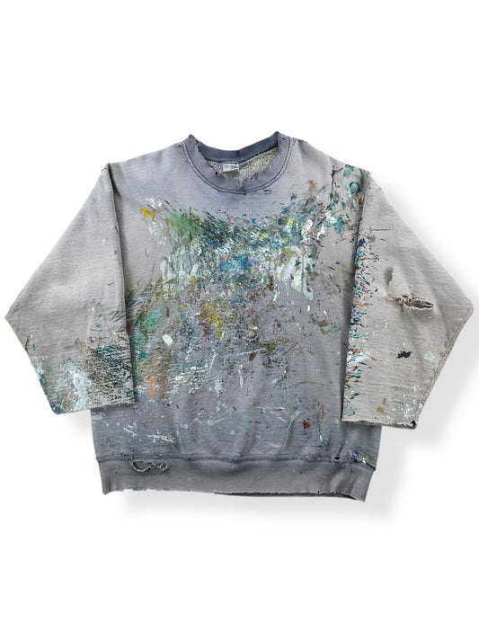 Front of Vintage Thrashed, Faded, and Splattered Crewneck SZ L