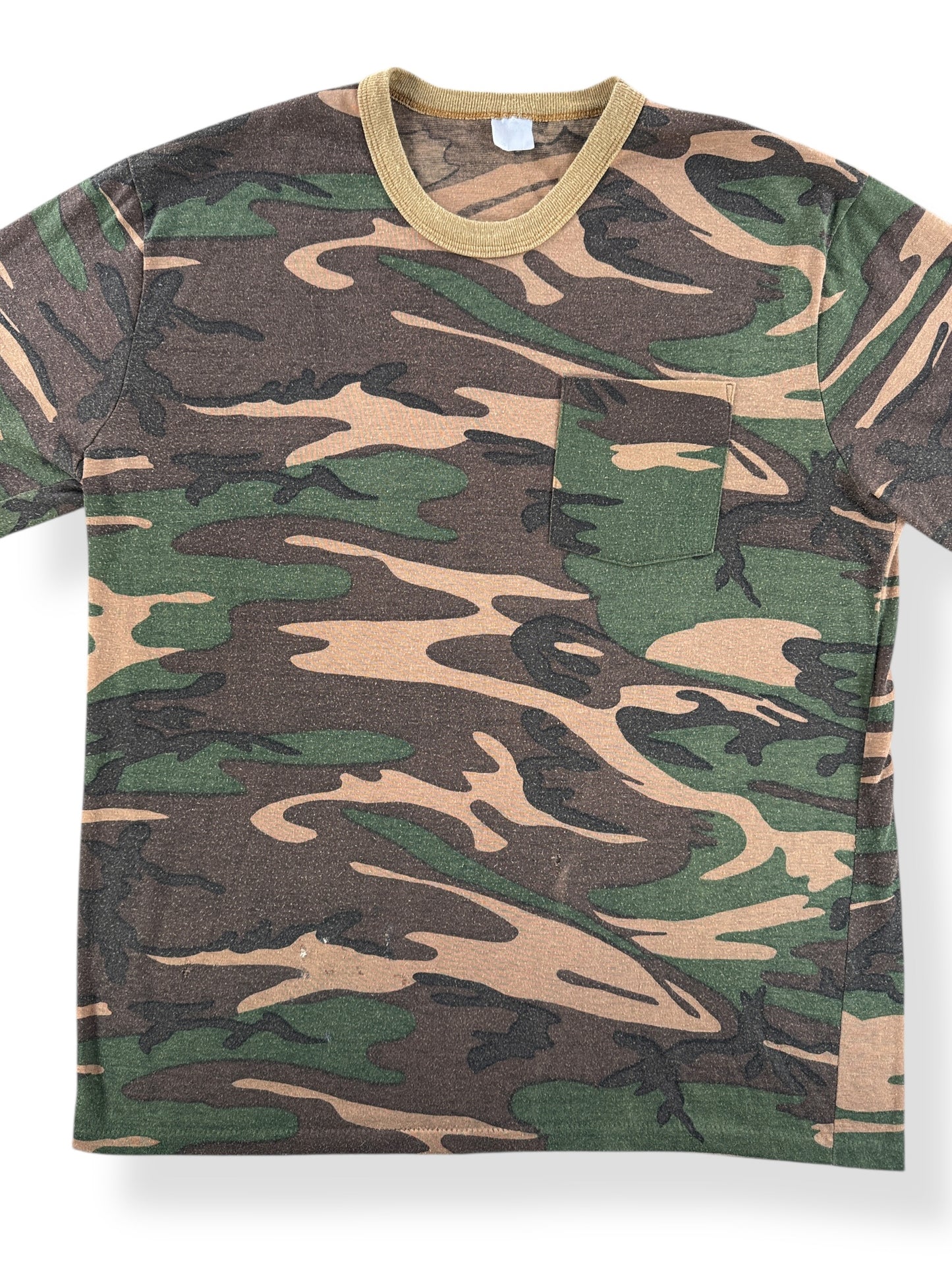 Front Close Up of Vintage Camo Pocket Tee SZ L
