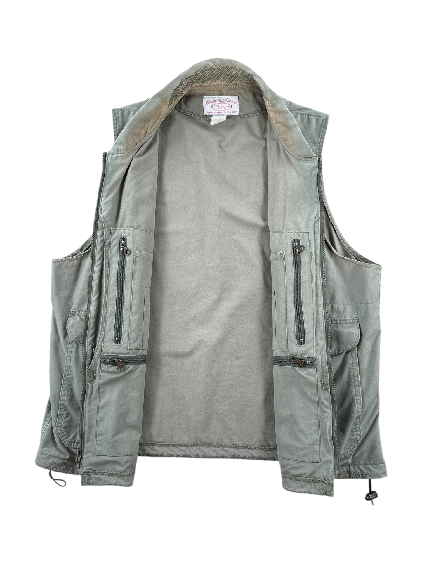 Inside of Vintage 90s Era Filson Fishing Vest SZ L AS IS