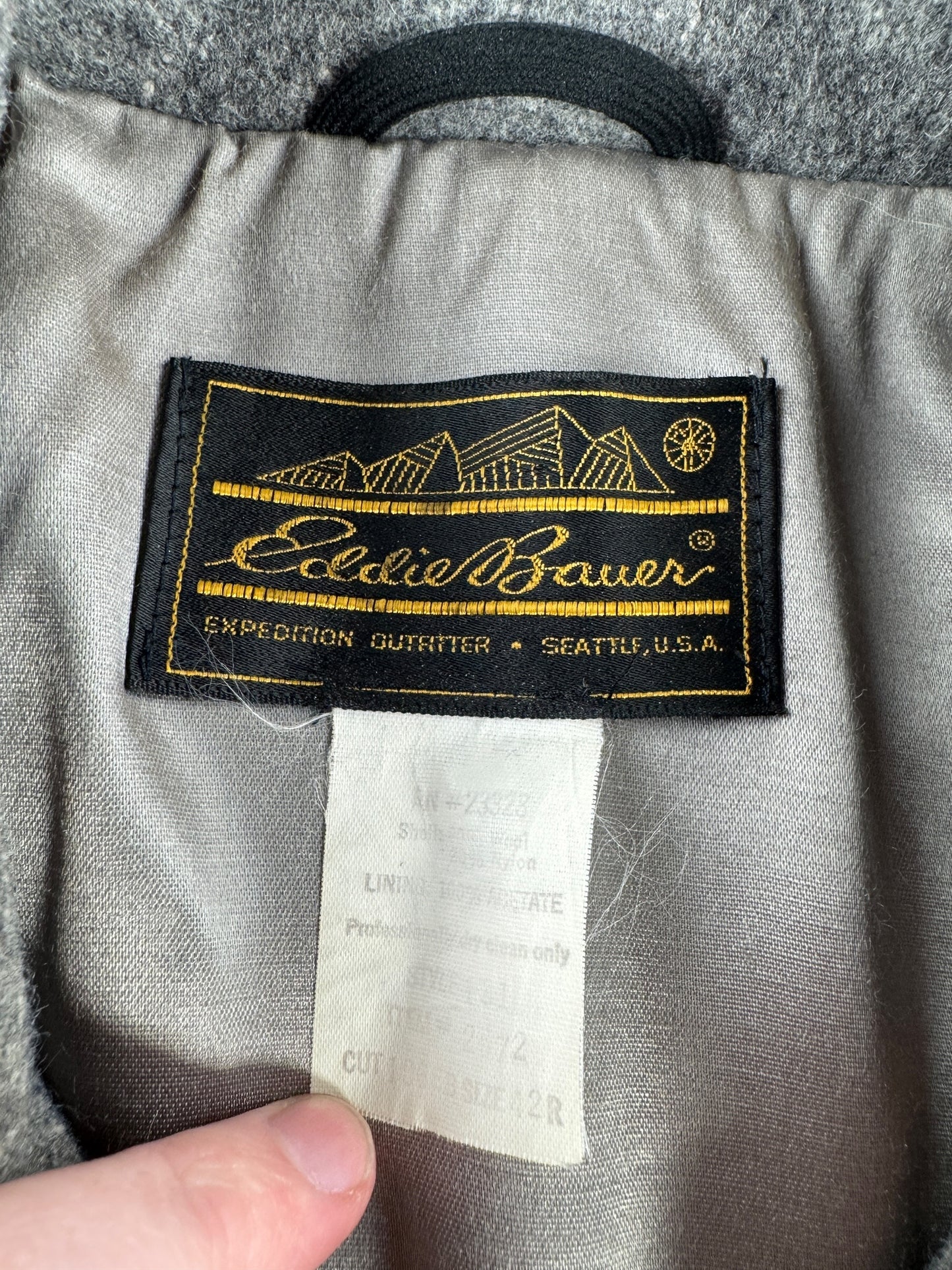 Label on Vintage 80s Eddie Bauer Pea Coat SZ L