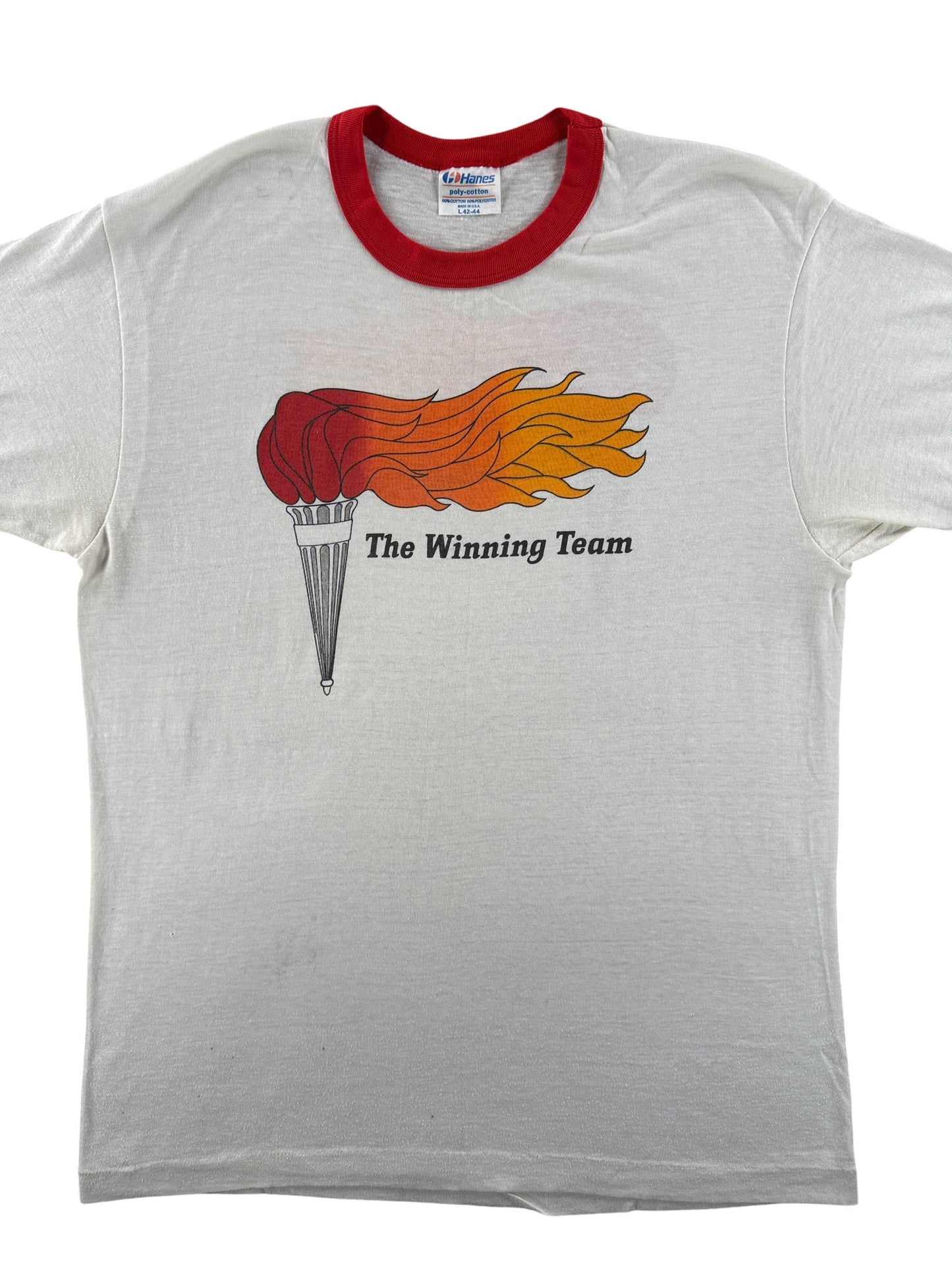 Front Close Up of Vintage The Winning Team Ringer SZ L