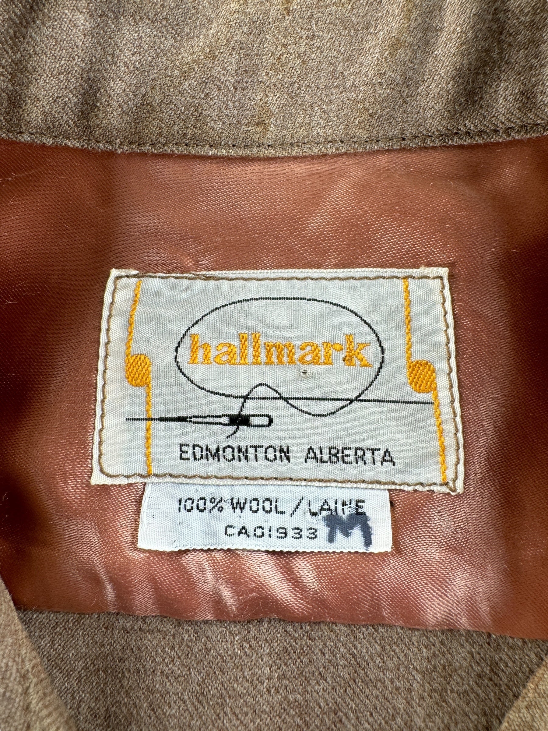 Tag on Vintage Hallmark Wool Gabardine Slant Pocket Pearl Snap SZ M