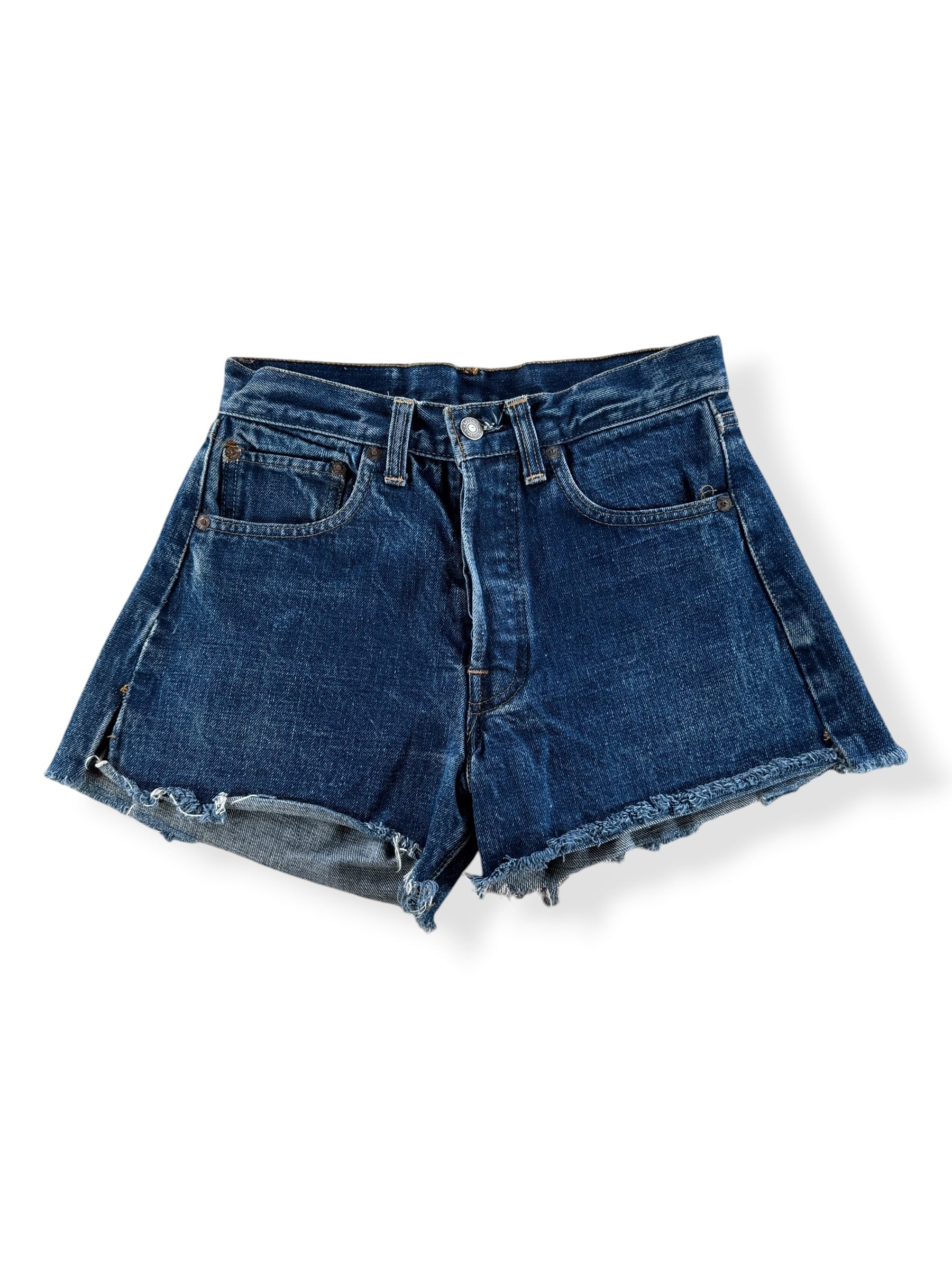 Front of Vintage Dark Levis 501 Redline Cutoff Shorts W 26