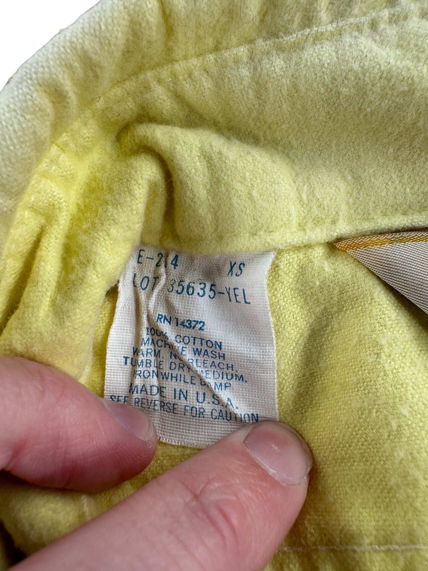 Tag on Vintage Cabelas Yellow Chamois Cloth Shirt SZ XS