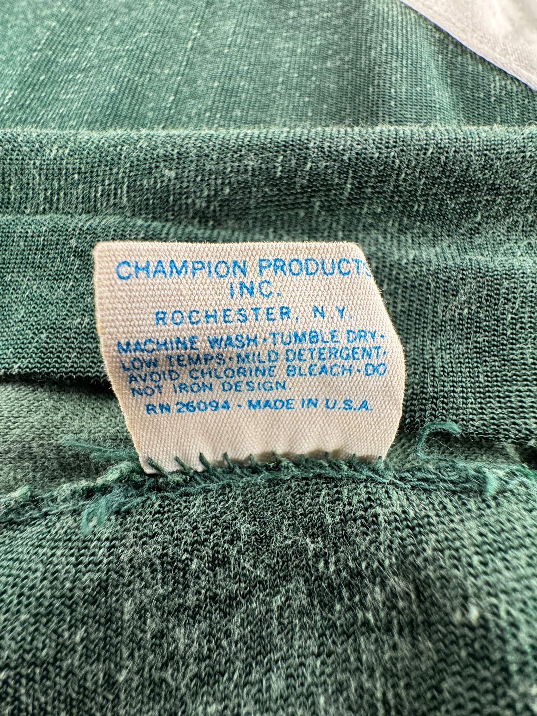 Back of size tag on Vintage Blue Bar Durene Crew Ringer Tee SZ L (Fits M)