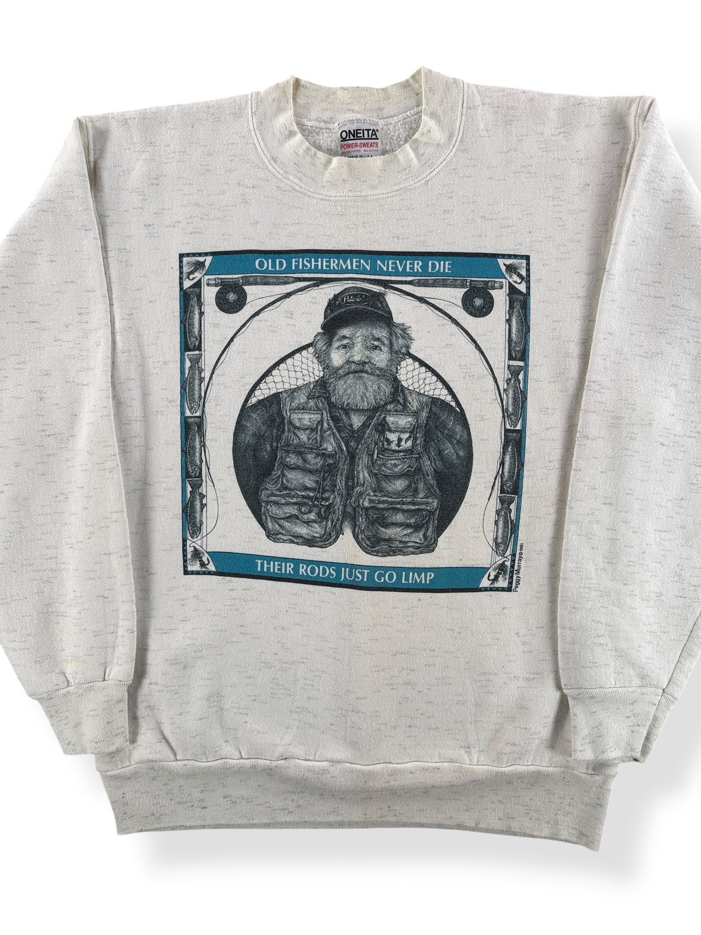 Front Close Up of Vintage 90s Fisherman Crewneck SZ L (Fits M)