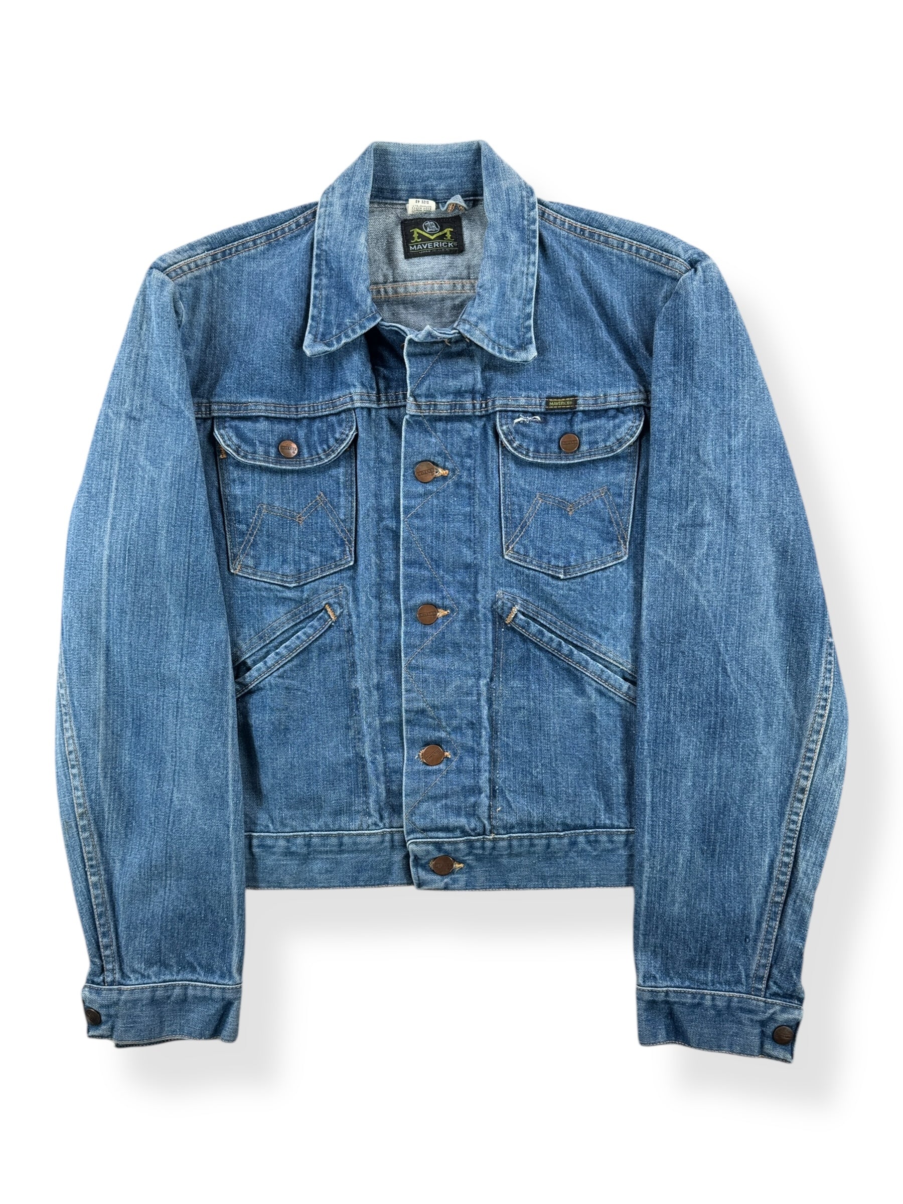 Front of Vintage Maverick Blue Bell Denim Jacket SZ 40