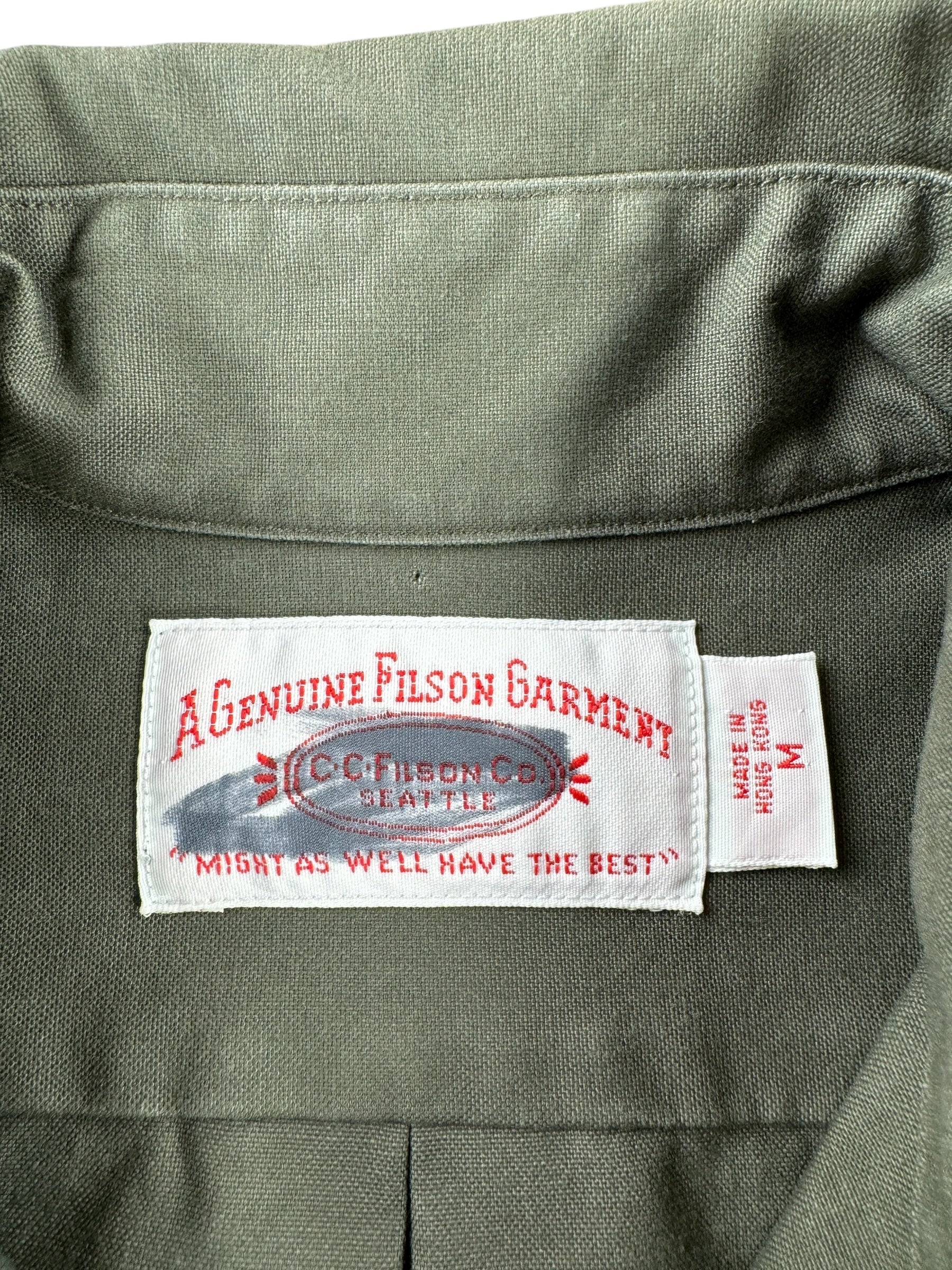 Tag on Olive Green Filson Guide Shirt SZ M