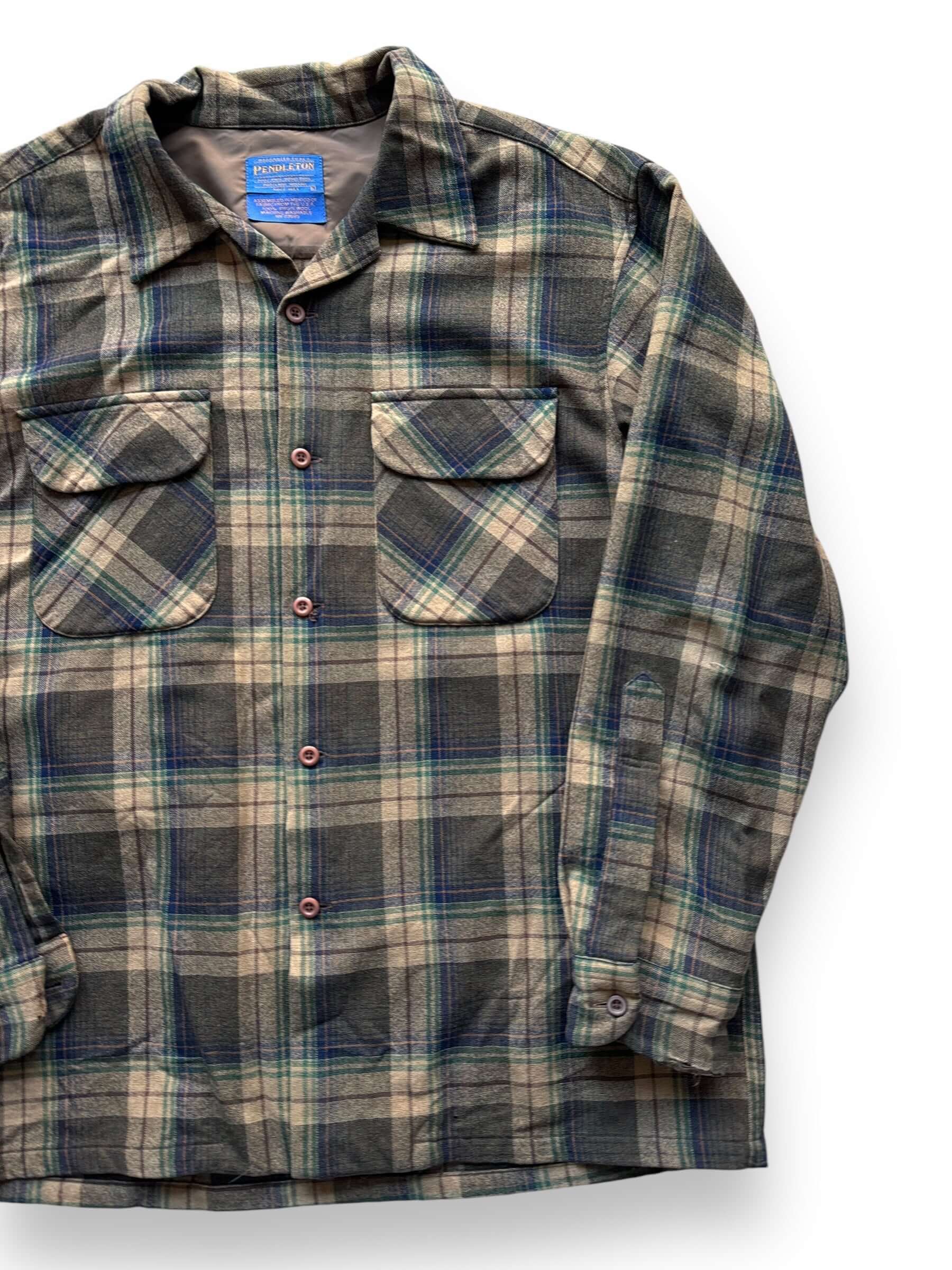 front left of Vintage Pendleton Brown/Green/Navy Board Shirt Flannel SZ L