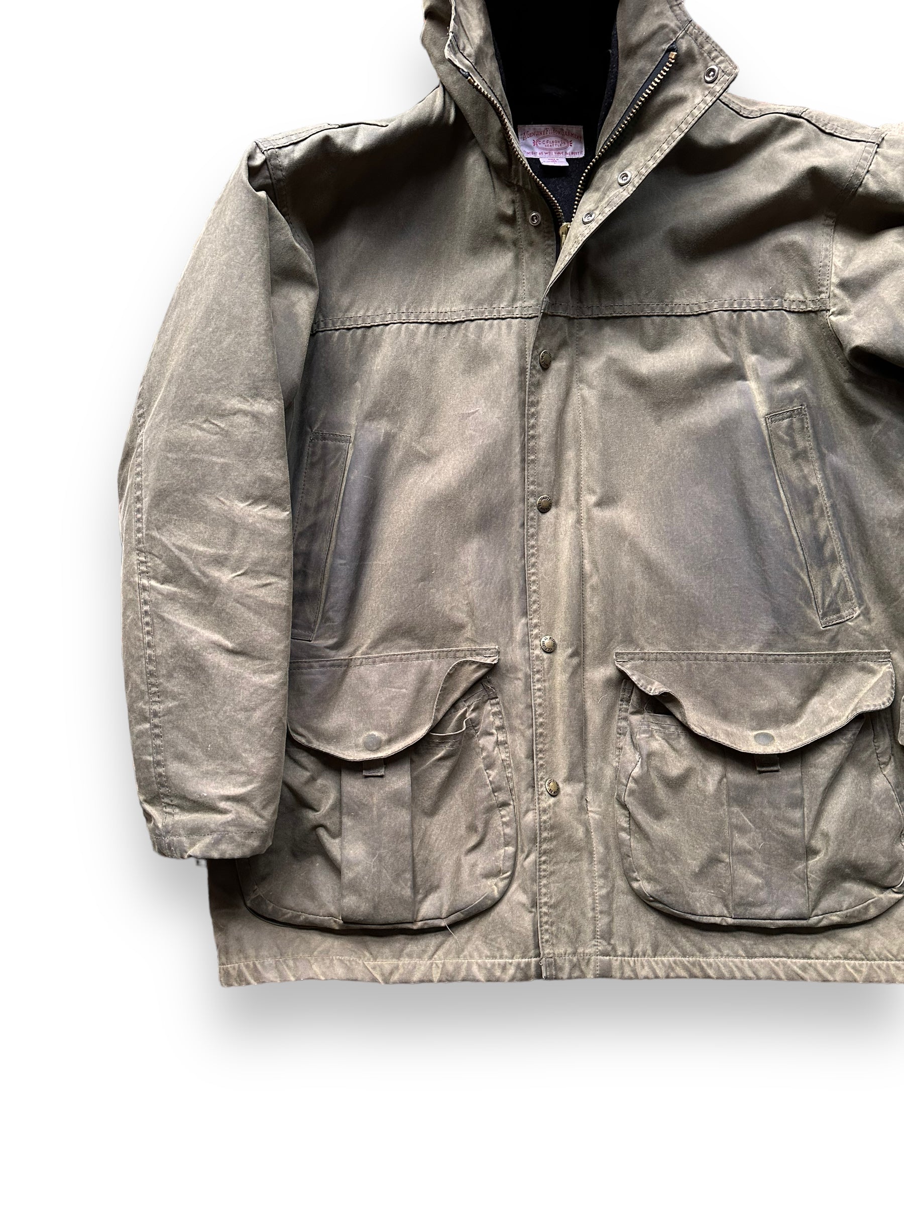 Front Right View of Filson Foothills Parka SZ L |  Filson Tin Cloth Jackets Seattle | Barn Owl Vintage Clothing Seattle