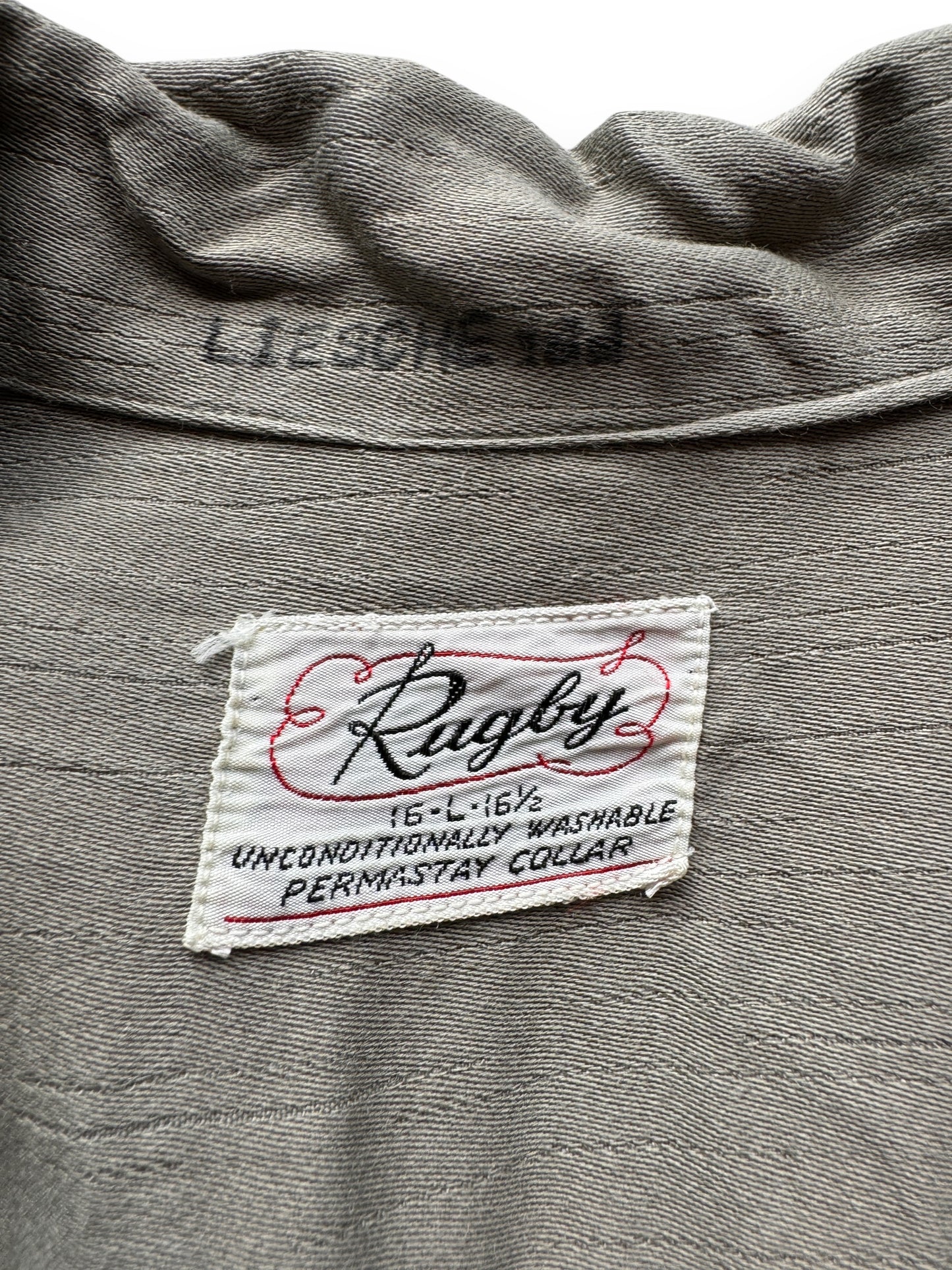 tag on Vintage Rugby Grey Rayon Loop Collar Shirt SZ L